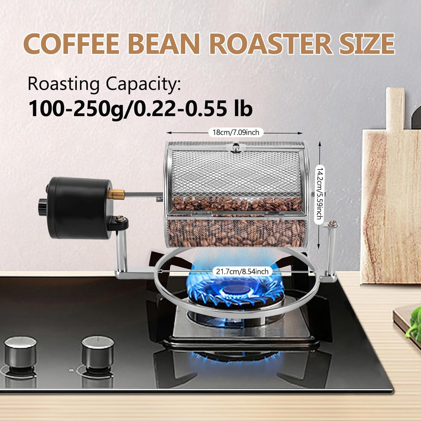 Coffee Roaster Machine for Home Use, Stainless Steel 14W Electric Coffee Roaster Machine with Tray, Speed Adjust, Auto-matic Nuts Coffee Bean Roaster Drum for Homes, Cafes, Hotels Silver