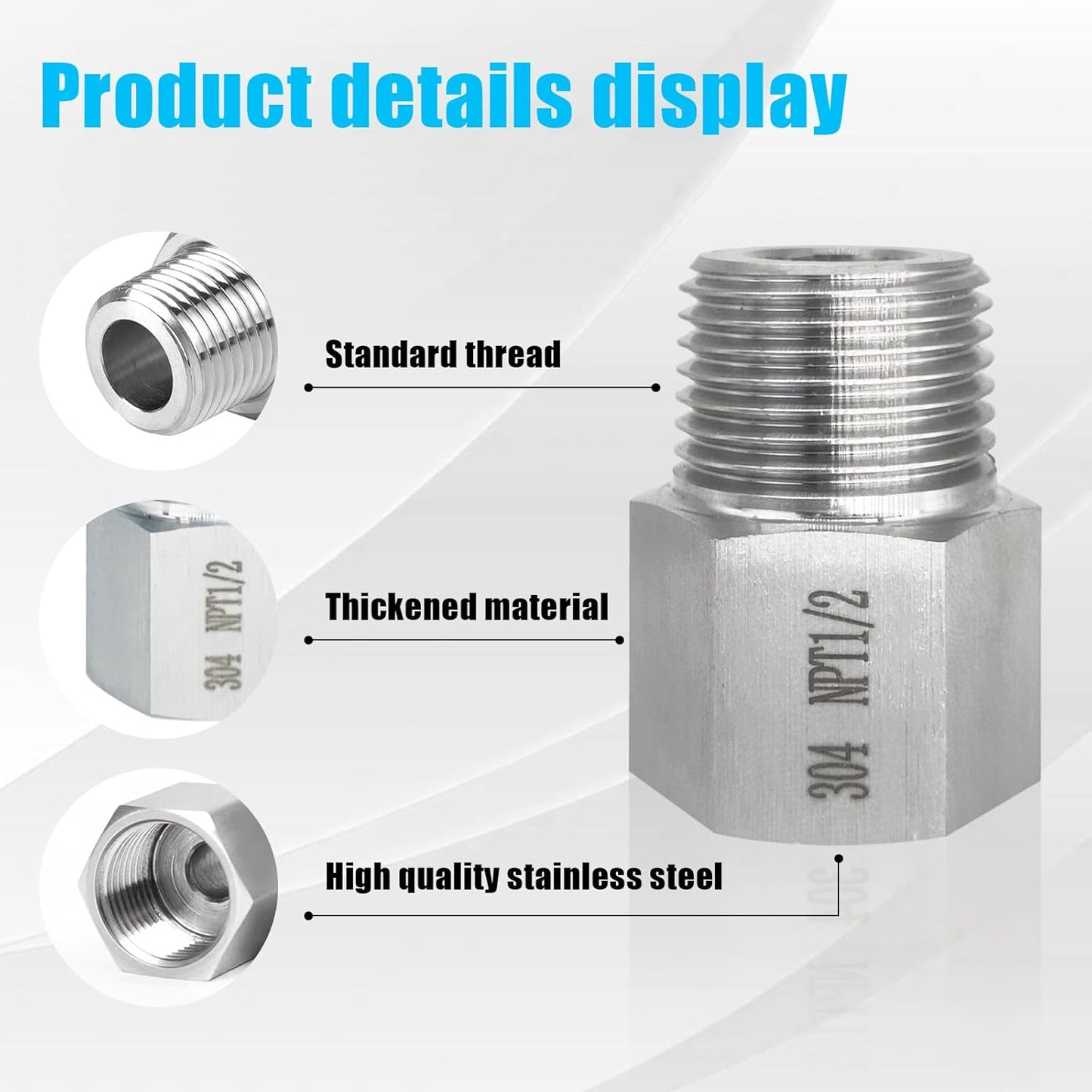 2 pieces NPT1/2 Female to NPT1/2 Male adapter,Reducer Adapter, Fabricate of 304 Stainless Steel.