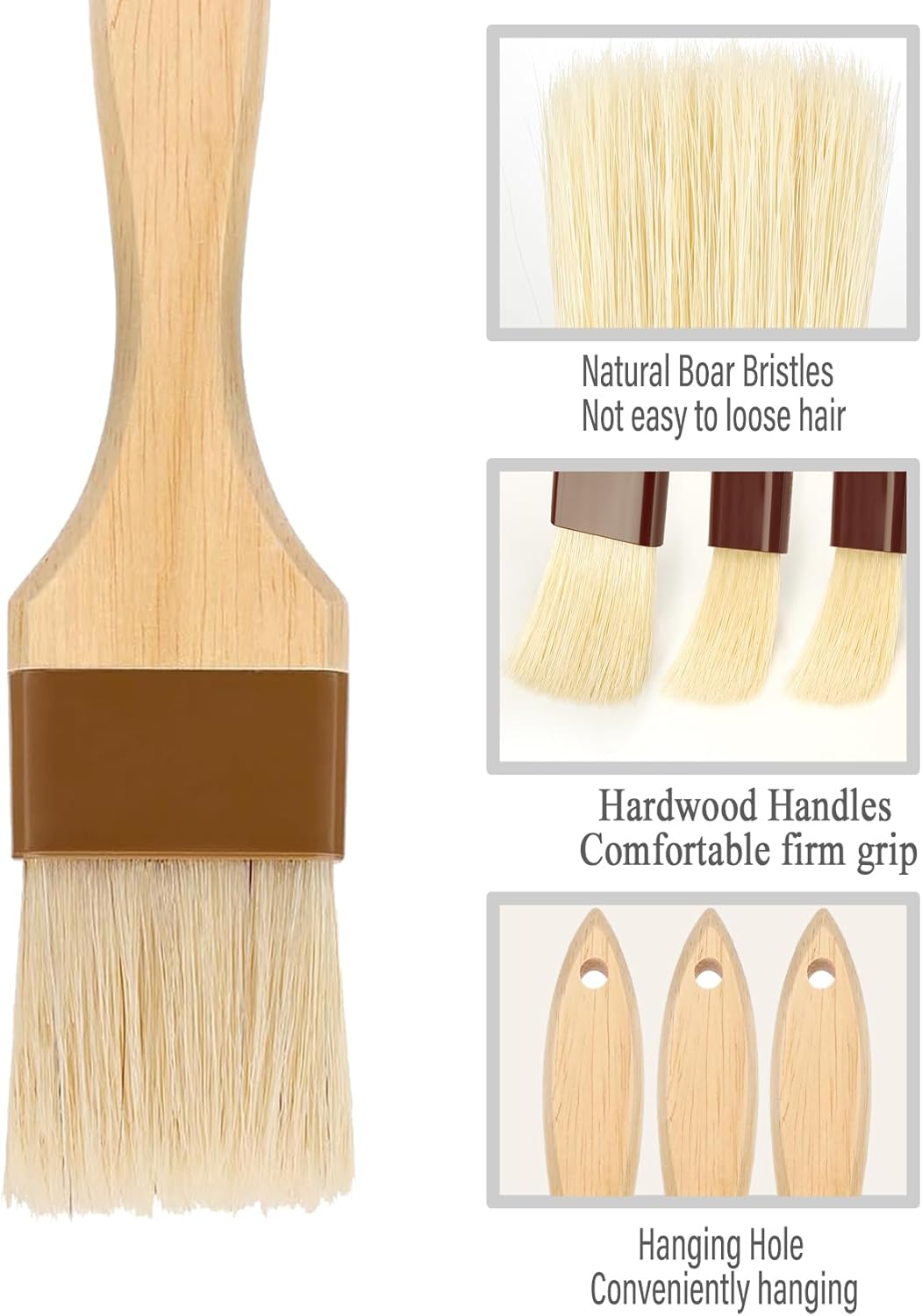 Pastry Brush,Basting Brush for Cooking,2 inch Natural Boar Bristle Baking Brush,Not Shed Cooking Brush for Oil and Sauce,Butter Brush,Food Brushes,Baster,Egg Wash Brush Kitchen Gadgets Baster(2 Pack)