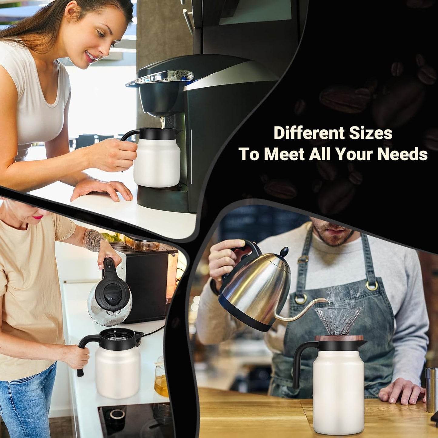 51Oz Thermal Coffee Carafes For Keeping Hot/Cold, Stainless Steel Coffee Carafe, Dustproof Insulated Water Carafe for Party/Home, Cream