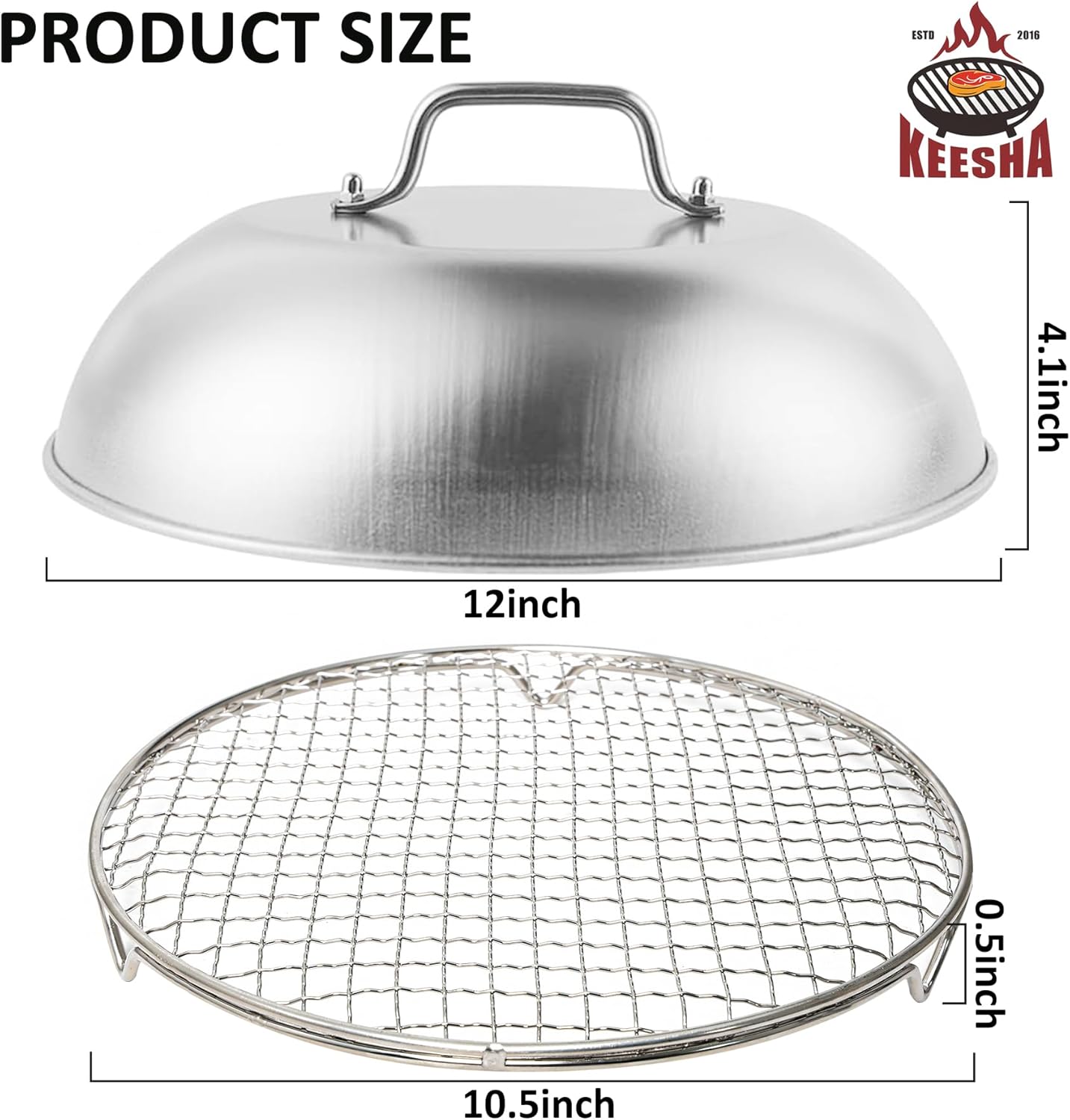 Cooling Racks Set with 2 x Dish Racks, 1 x 12" Basting Cover Dome and 2 x Oil Bottle, Premium 304 Stainless Steel Steamer & Canning Rack for Cooking and Baking