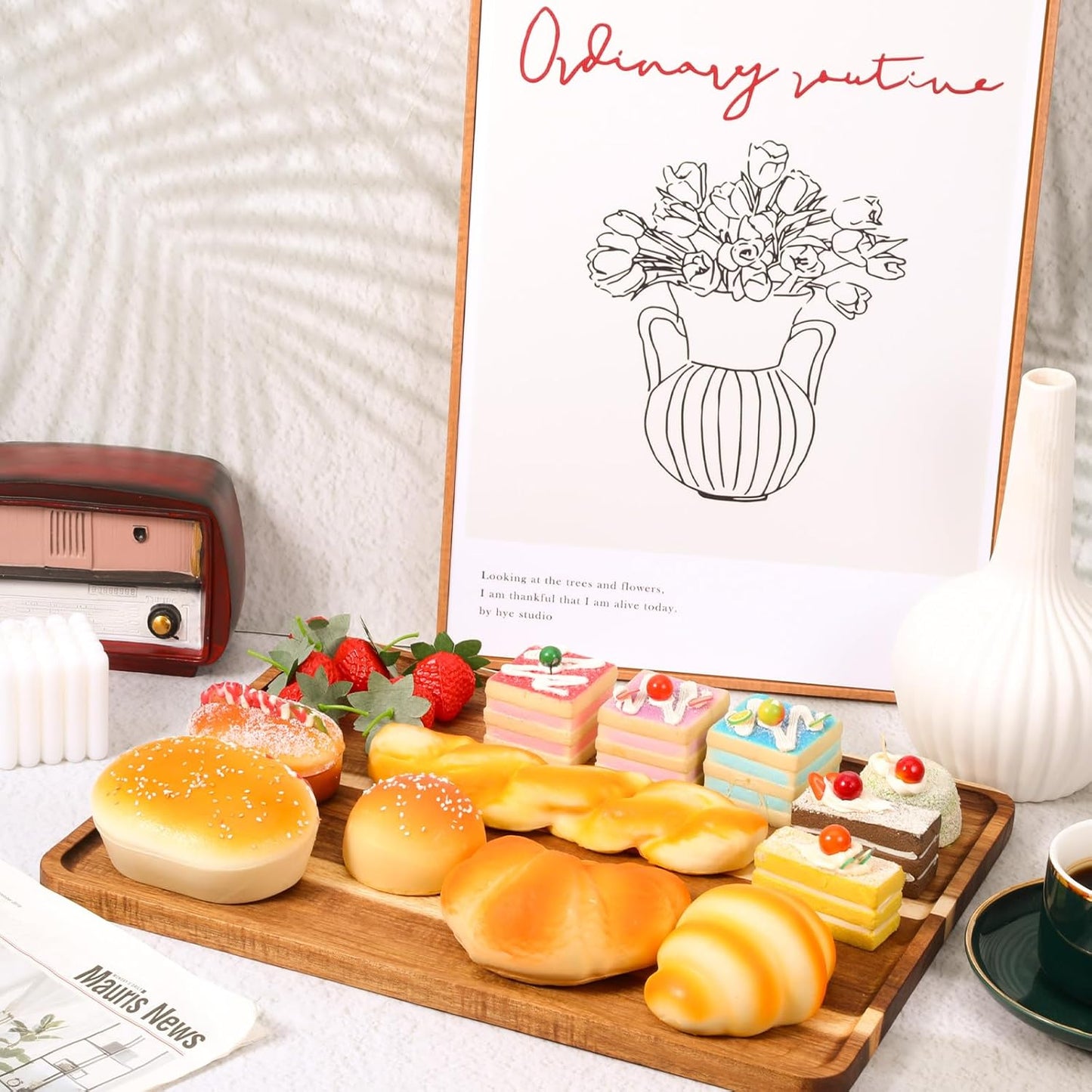 2 PCS 16 x 12 in Large Solid Acacia Rectangular Wood Serving Trays Natural Wooden Boards Serving Platters for Bar Coffee Party Dessert Tray