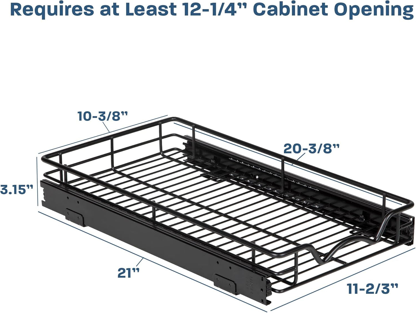 HOLDN’ STORAGE Pull Out Cabinet Organizer, Heavy Duty Caddy w/Lifetime Limited Warranty -11”W x 21”D - Requires At Least 12-1/4” Cabinet Opening, Steel Metal Cabinet Drawers Slide Out, Black