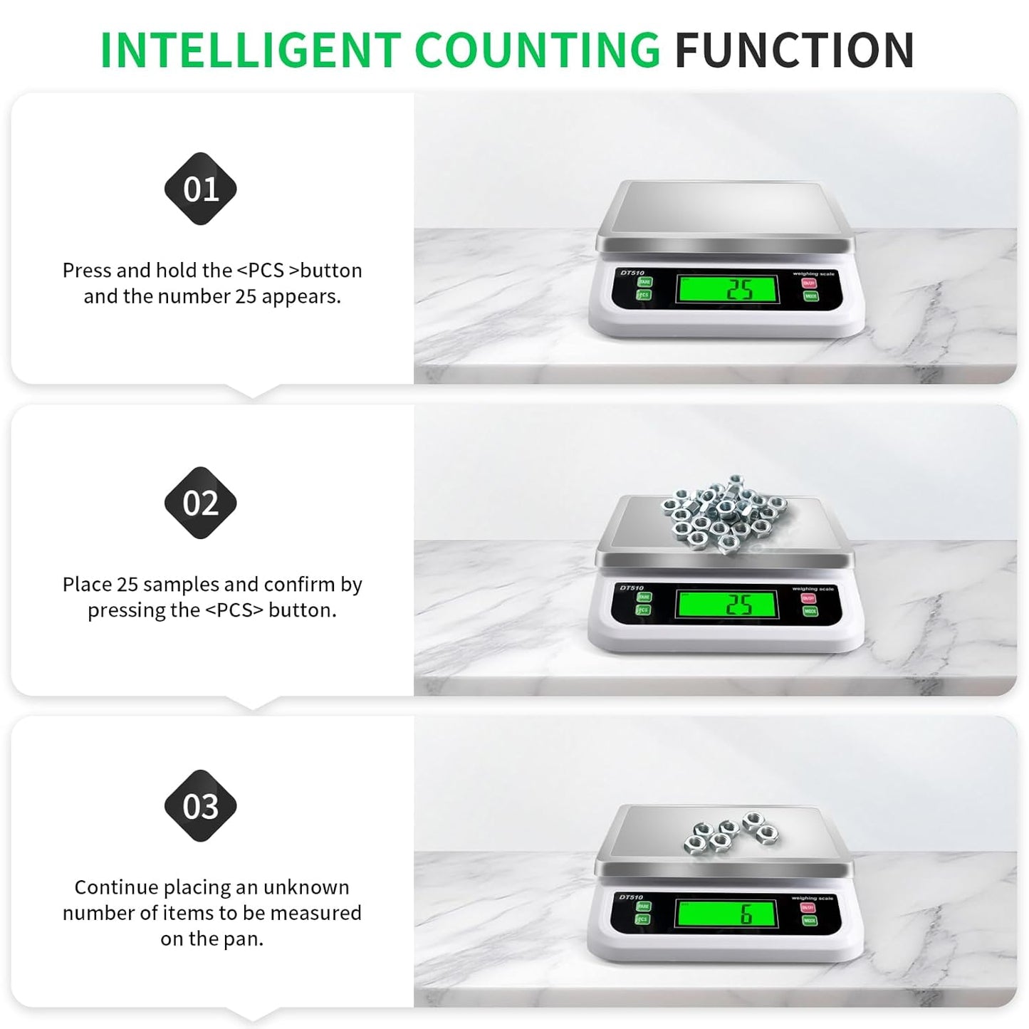 Large Digital Kitchen Scale 40kg/88lbs Commercial Food Scale with Tare and PCS Funtion for Parts and Coins LCD Display Stainless Steel Baking Scale for Cooking, Adapter Included (White, 40kg)