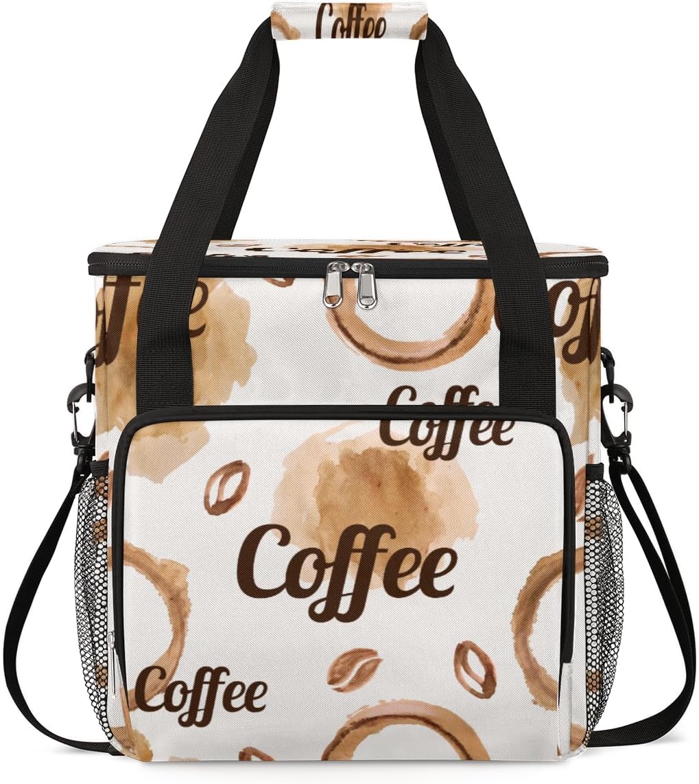 Watercolor Coffee Coffee Maker Carring Bag Coffee Beans Travel Carrying Storage Tote Bag Compatible with Keurig K-Mini or K-Mini Plus Portable Single Serve Coffee Brewer Case with Pockets for K-cup Pods