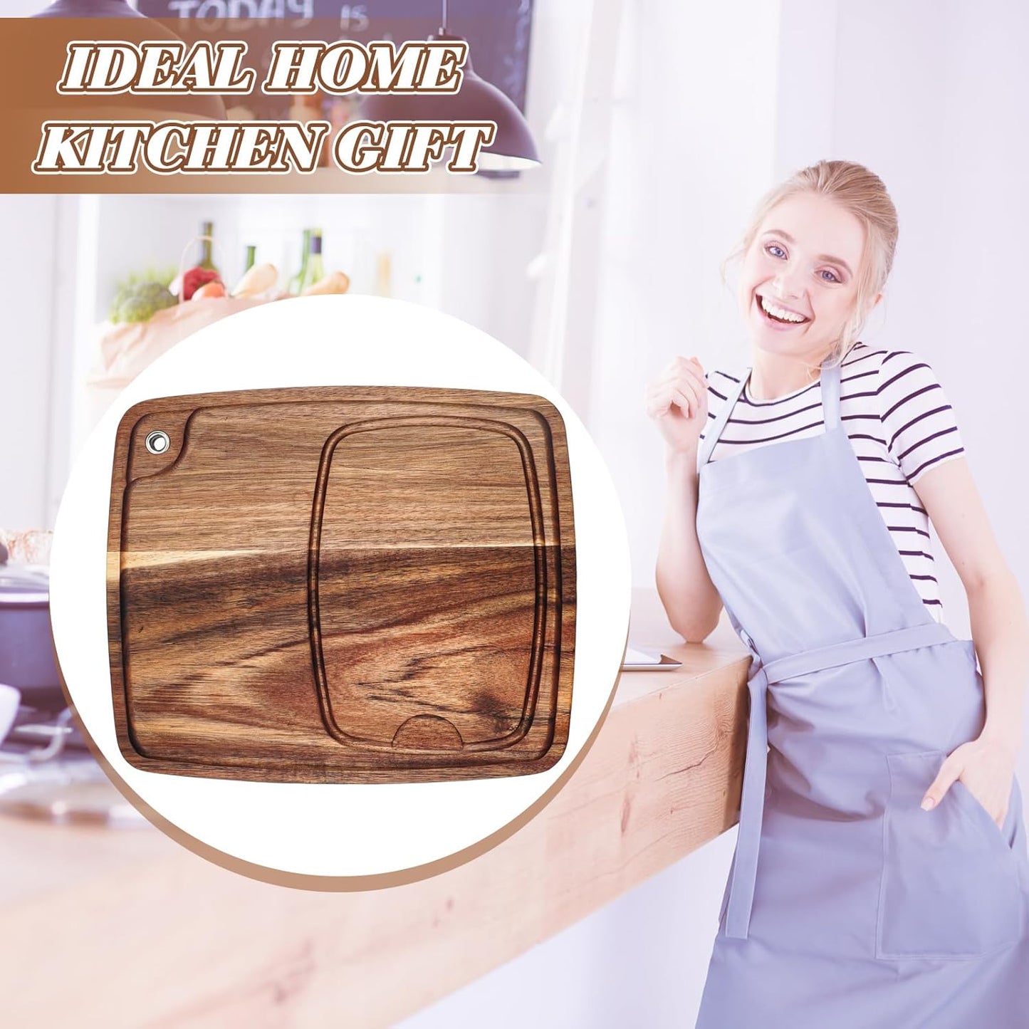 Uiifan 1 Pcs Steak Plates with Juice Channel Wooden Steak Board Set Acacia Cutting Serving Board for Home Serving Eating Meat Dishes Snack Dessert, 13 x 11 x 0.6 Inch