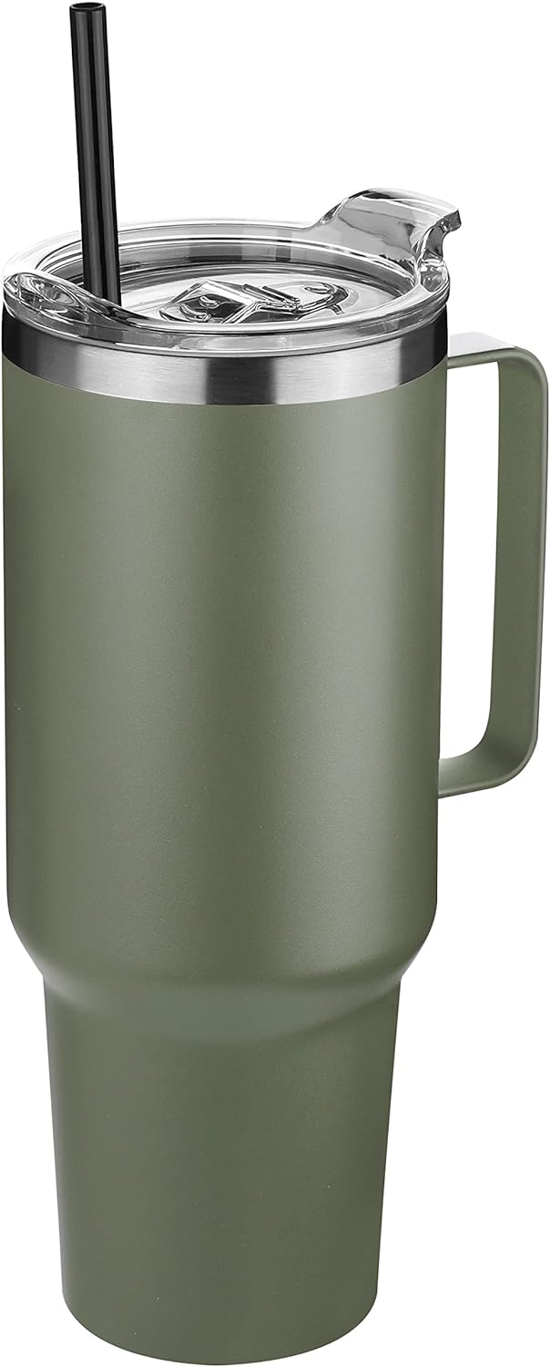 HASLE OUTFITTERS 40 oz Stainless Steel Tumbler with Handle, Vacuum Insulated Tumblers Bulk, Reusable Double Wall Travel Coffee Mug, Durable Powder Coated Water Bottle(Army Green, 1)