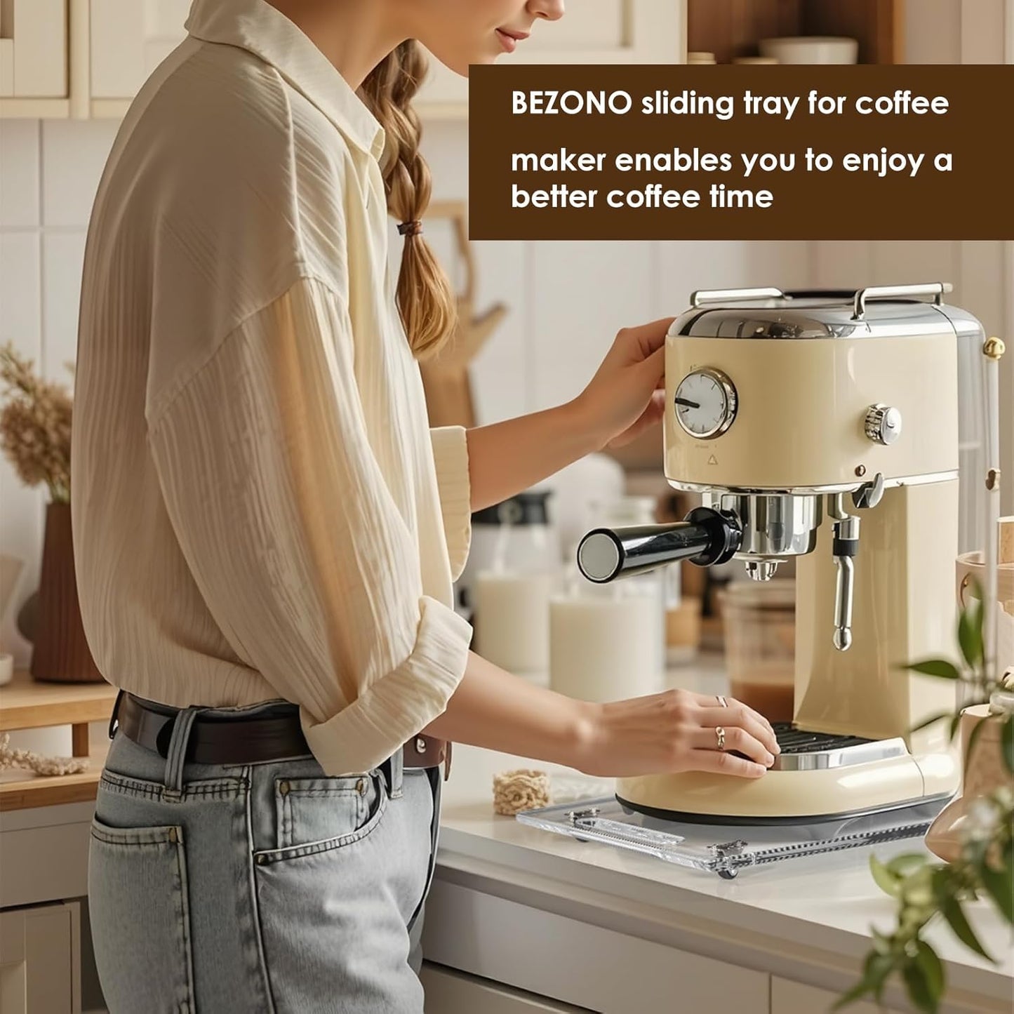 Appliance Sliders for Kitchen appliances Sliding Tray for Coffee Maker, Espresso Machines, Mixers Sturdy Kitchen Aid Sliders for Mixer - Duty Equipment with Rubber Wheels - 13" x 14" (Clear)