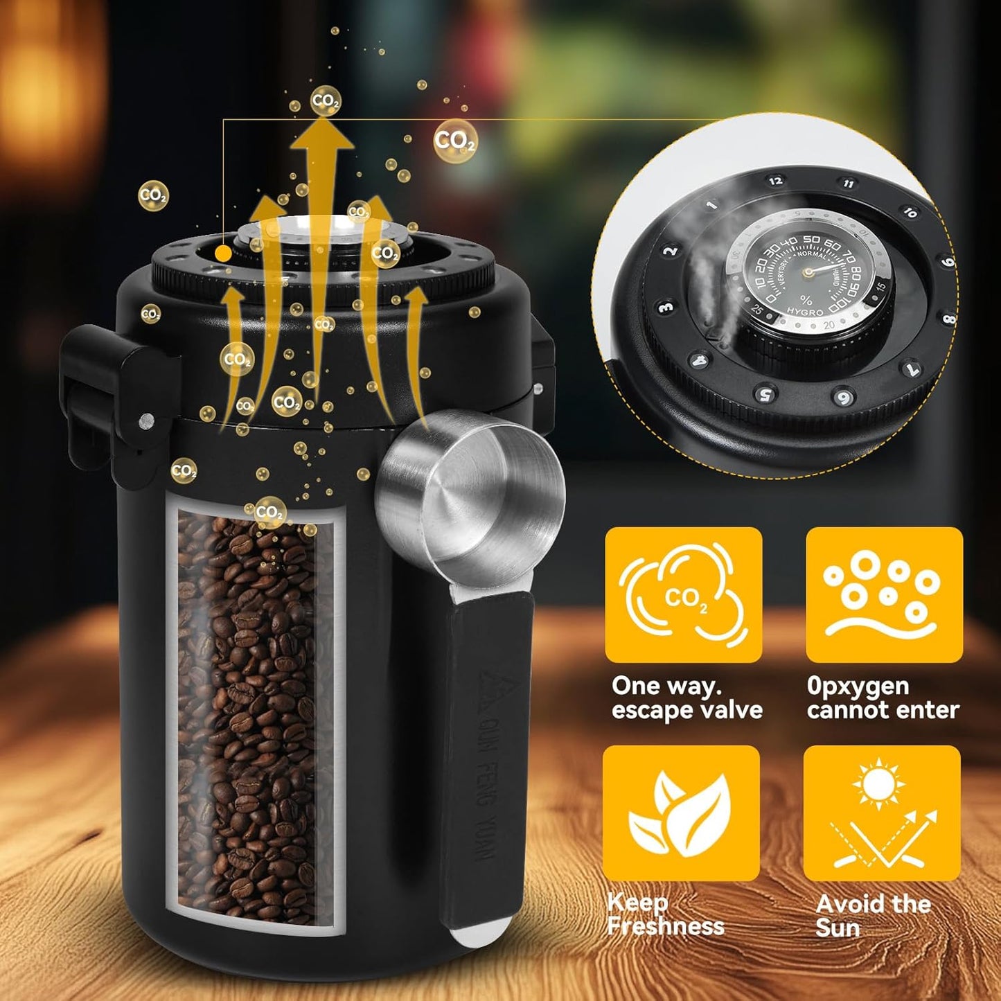 Coffee Canister, Airtight Stainless Steel Kitchen Food Storage Container With Spoon And Date Tracker, For Ground Coffee, Cereal, Bean, Tea,Sugar (black)