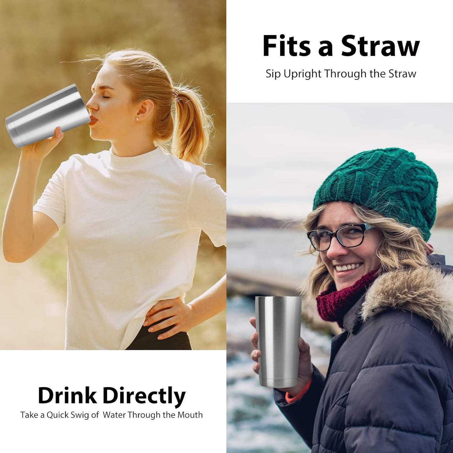 DOMICARE 20oz Stainless Steel Tumbler Bulk with Lid, Double Wall Vacuum Insulated Travel Mug, Powder Coated Coffee Cup, Stainless Steel, 8 Pack