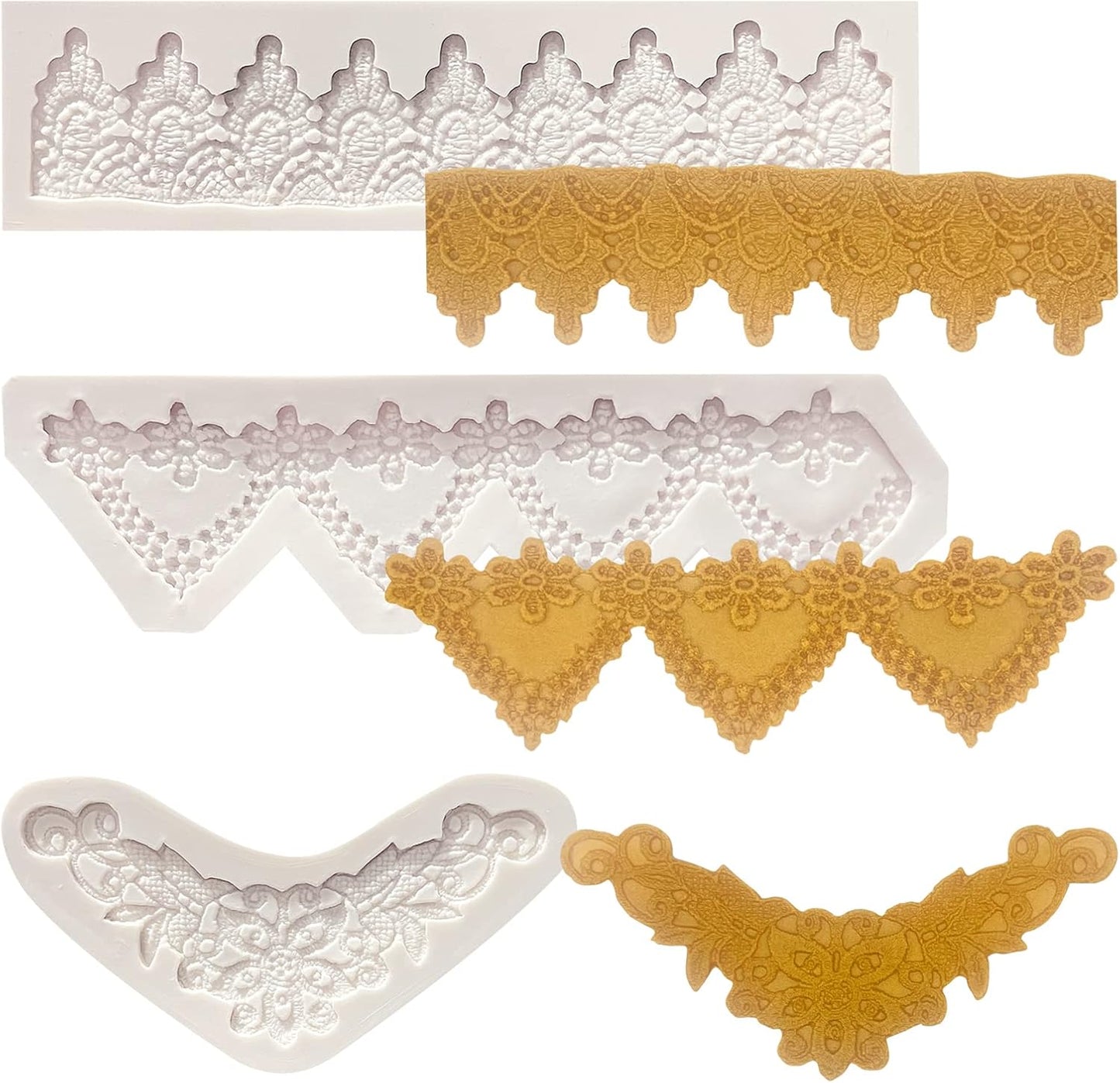Lace Fondant Mold Set of 3, Edible Lace border Cake Decorating Imprint Mat Silicone Molds for Wedding, Valentine's Day, Chocolate, Cupcake, Cookies, Gum, Candy, Marzipan, Polymer Clay, Epoxy Crafts