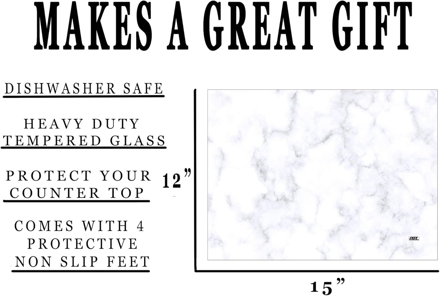 Rogue River Tactical Gray White Marble Art Kitchen Glass Cutting Board Modern Decorative Gift Abstract Wavy Contrast Design