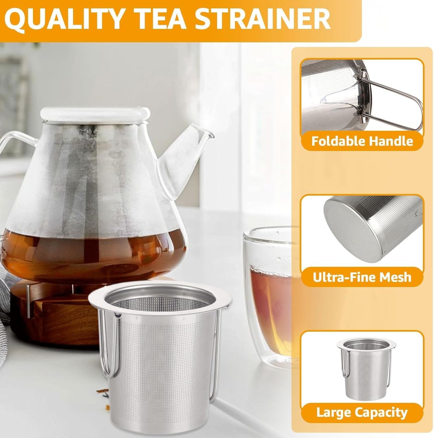 4 PCS Tea Strainer with Lid 304 Stainless Steel Tea Infuser Basket for Loose Tea Extra Fine Mesh Tea Diffuser Long Handle Tea Strainers Filters for Hanging on Teapots Mugs Cups