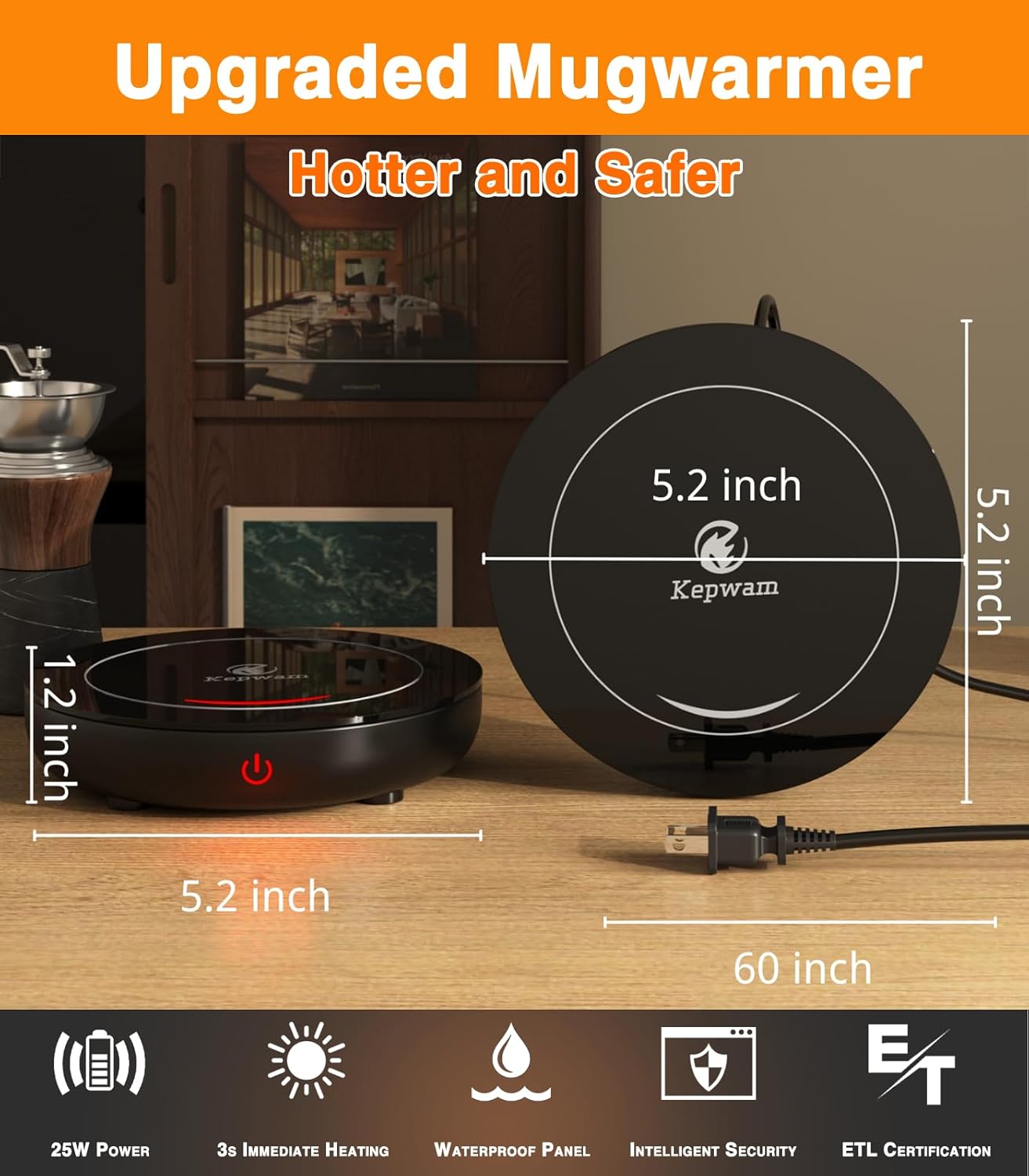 Coffee Mug Warmer with Gravity Sensor, Mug Warmer for Desk with LED Light, 3 Temp Settings & 6H Auto Shut Off Coffee Warmer, Electric Candle Warmer Plate for Beverage, Coffee, Tea, Milk