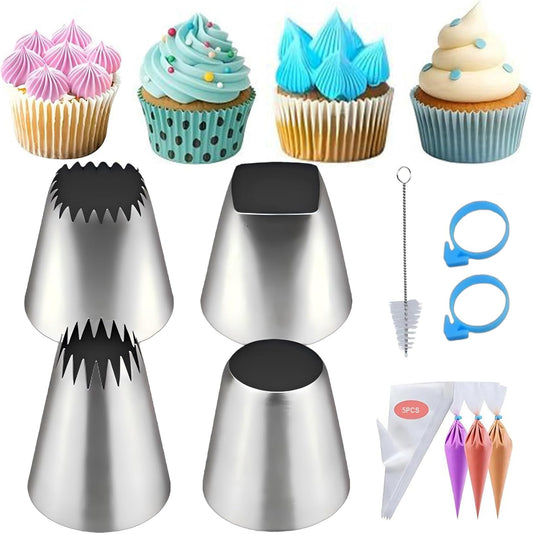 Extra large piping tips set, stainless steel round piping tips,star square wide piping tip jumbo piping tips, Cake DecoratingTips for Cupcakes Pastry Fondant Cakes Decorating （F02 9FT F06 R22L)