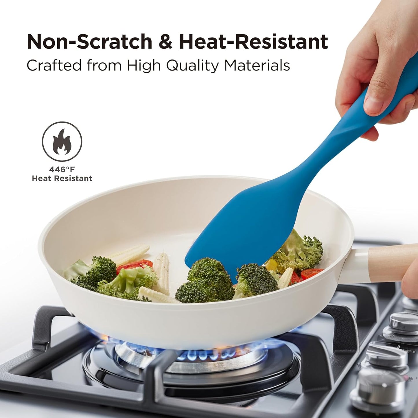 Kitchen Mama WaltzGrip Platinum Silicone Scraping Spatula: Heat Resistant, Seamless, Non Stick for Frying Pan Cookware, Safe, Flexible Bowl Scraper - Ideal for Mixing, Baking, Stirring (Blue)