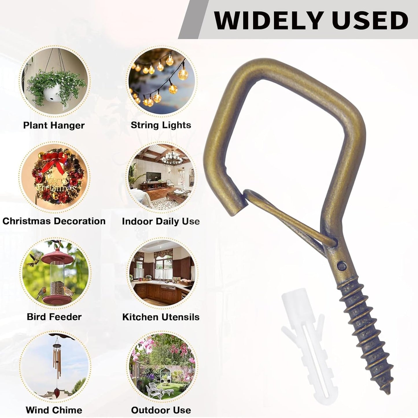 35PCS Eye Screw Hooks for Hanging Heavy Duty with Safety Buckle.Metal Ceiling Hooks for Hanging Plants,Cup,Wind Chime,Bird Feeders,String Lights at Indoor&Outdoor,2.36 Inches Bronze