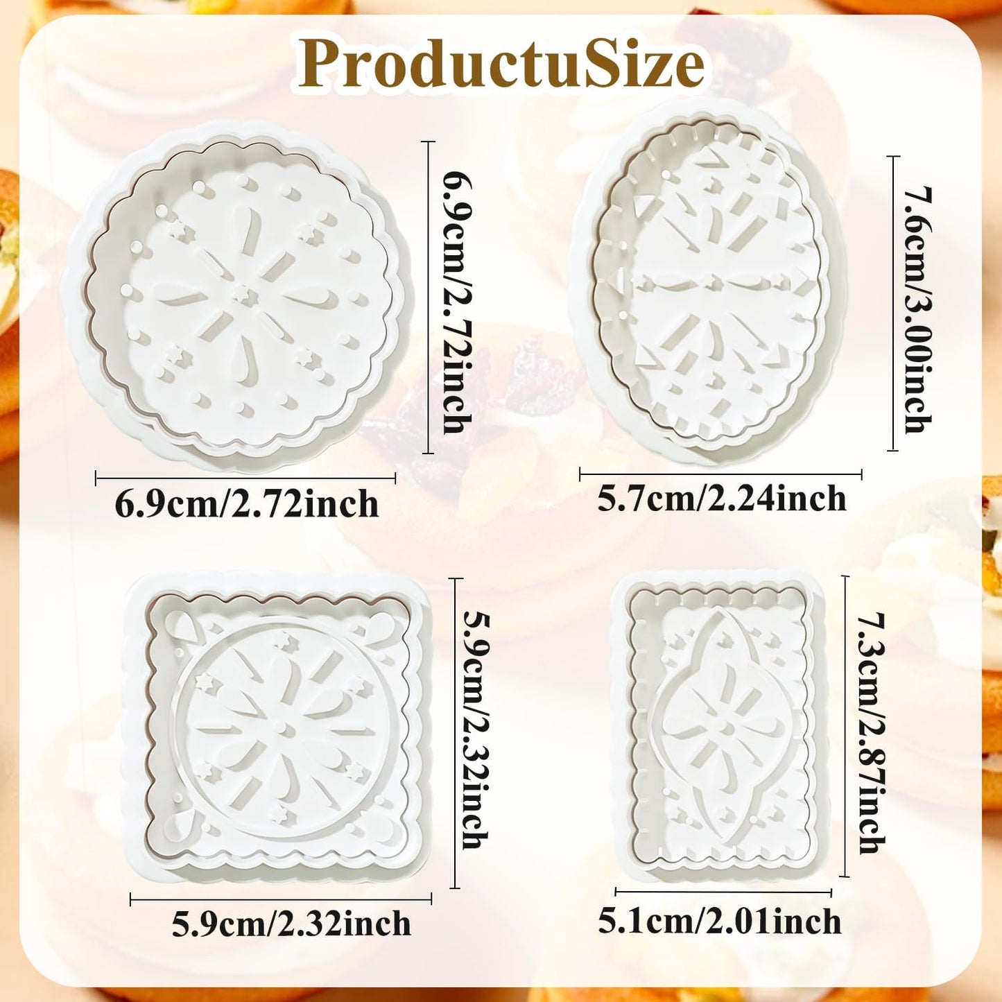 Cookie Stamps Baking Molds 4 Shapes, Biscuits Cutters, 3D Patterns Impression Embosser, Cookies Plunger Stamp, Homemake Bakeware DIY, Pastry, Bakery Desserts, Children Adults