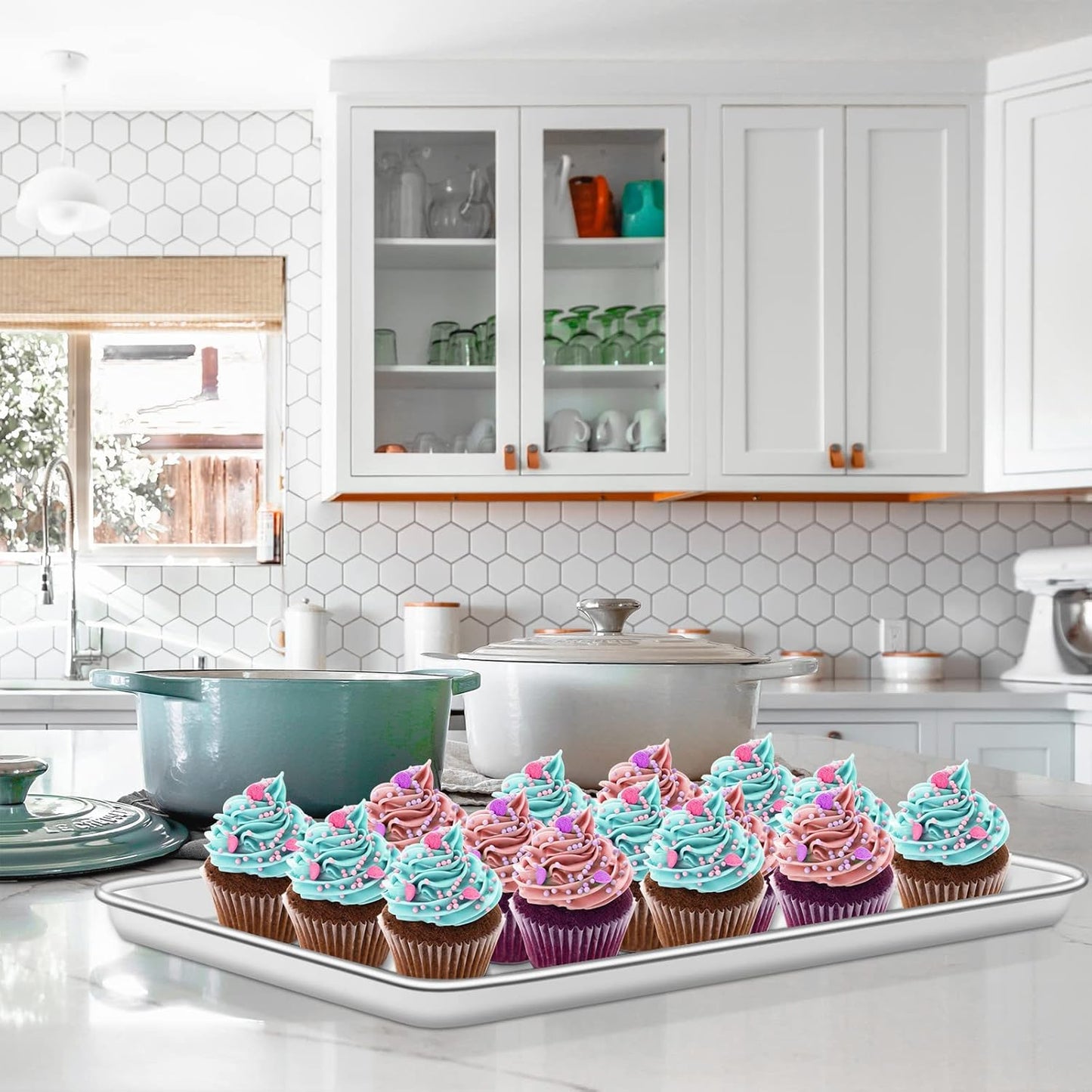 Deedro Baking Sheet with Rack Set [2 Sheets + 2 Racks], Stainless Steel Baking Pan Cookie Sheets Oven Tray with Cooling Rack, 16 x 12 x 1 Inch, Heavy Duty, Non-toxic, Easy Clean