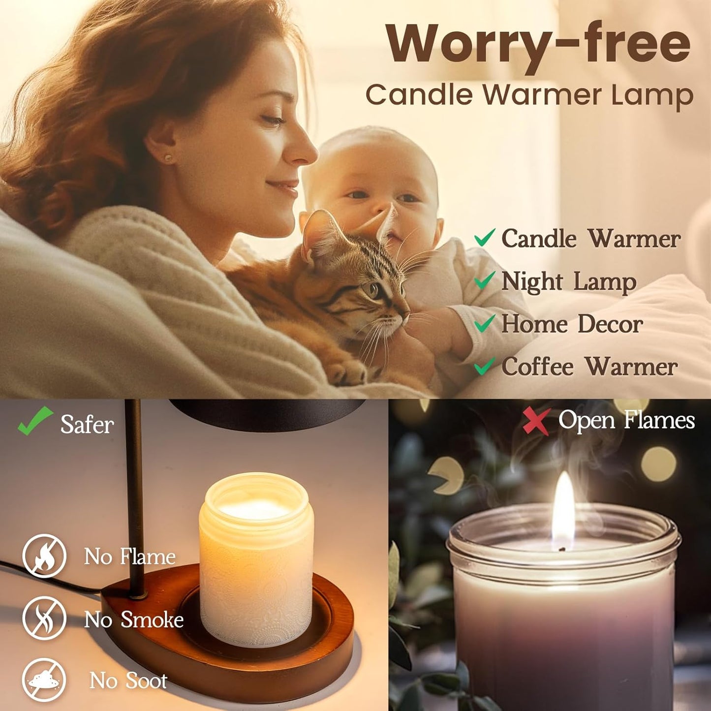 Black Candle Warmer Lamp with Timer, Birthday Gifts for Women Men, House Warming Gifts New Home Decor Aesthetic Black Walnut, Electric Dimmable Wax Melt Warmer for Jar Candles