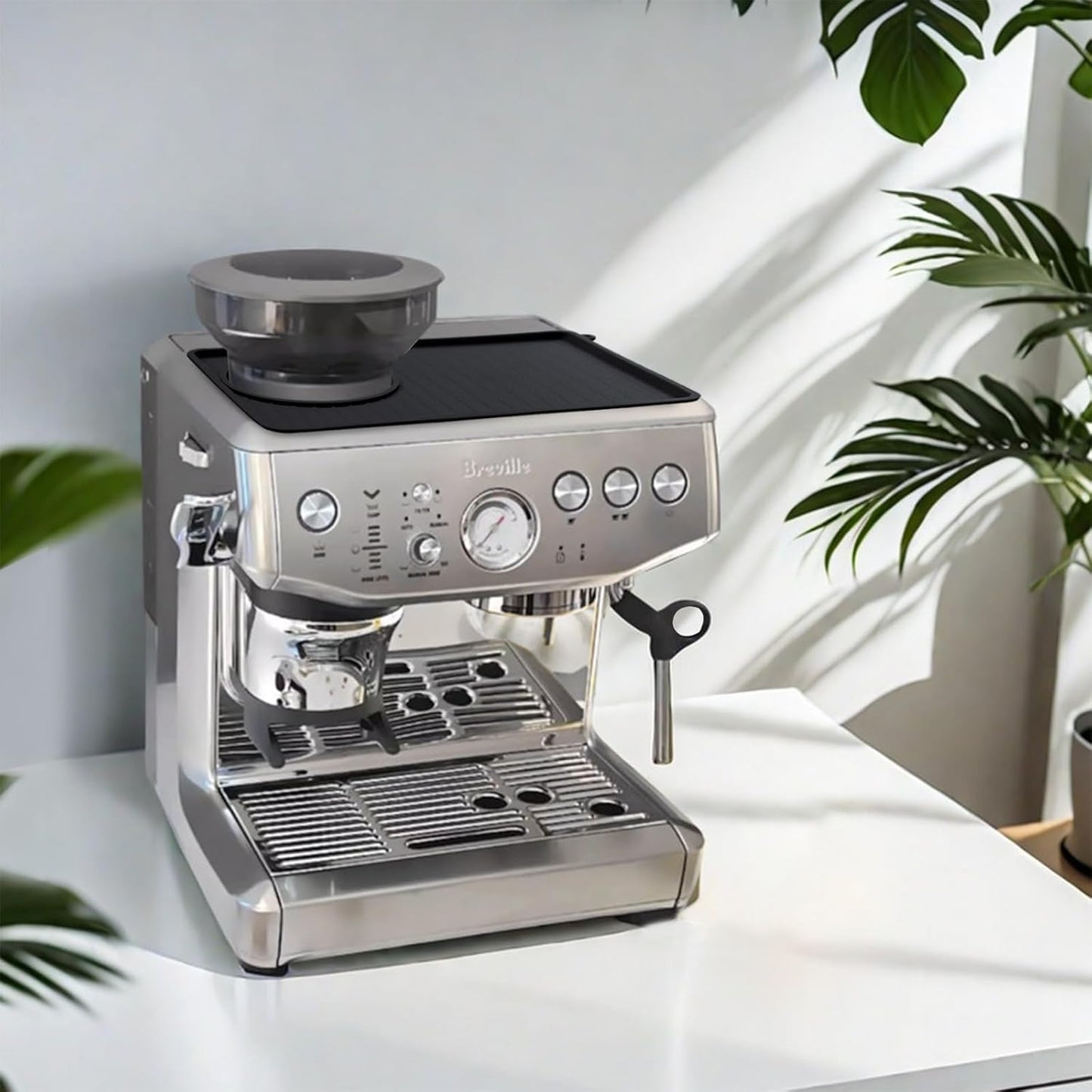 Coffee Mat for Breville 876, Espresso Tamper Mat, Food Grade Silicone Non-Slip, 10.83in x 7.48in, Waterproof Heat Resistant, Espresso Tamping Station for Espresso Machine Barista Accessories (Black)