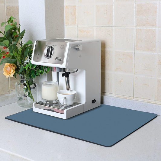 ZLR Coffee Mat - 12" x 16" Small Kitchen Hide Stain Absorbent Dish Drying Mat for Countertop - Easy to Clean Coffee Bar Mat for Espresso Machine and Spill Protection - Navy Blue