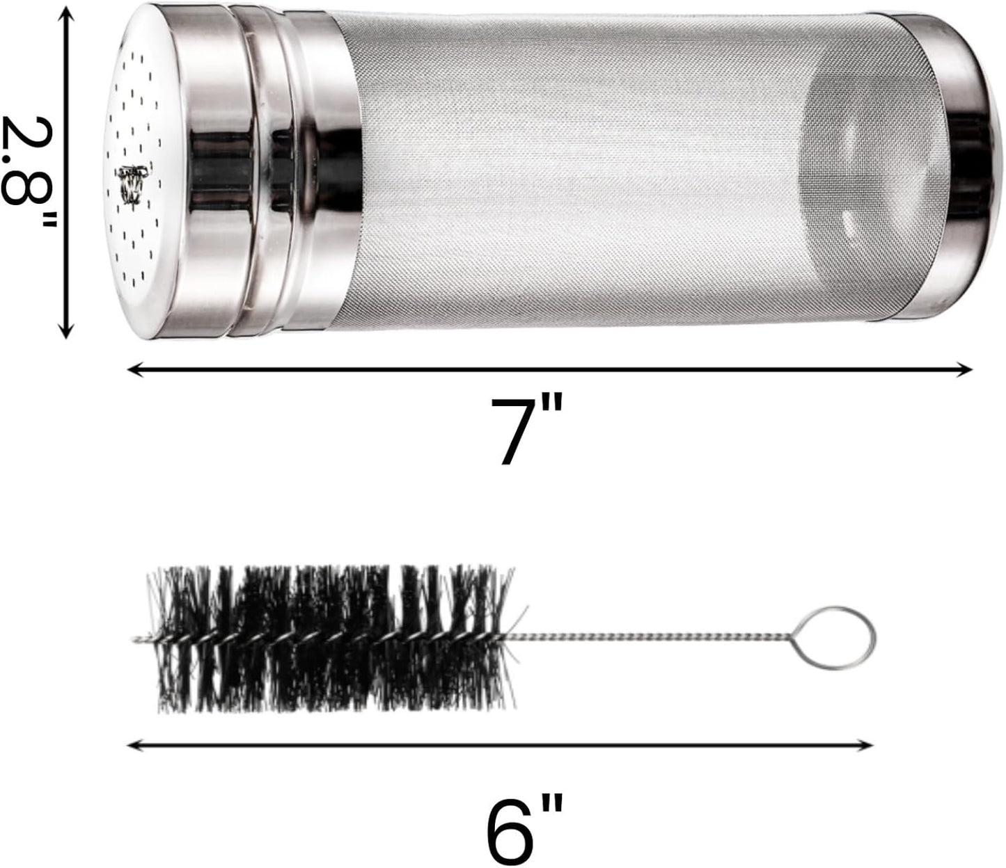 2 Pack Beer Dry Hopper Filters, 2.8 x 7 inch 300 Micron Mesh Hop Strainer with Lid, Stainless Steel Beer Hop Spider with Nylon Bristles, Brewing Filters Straining Keg for Home Coffee Wine Juice