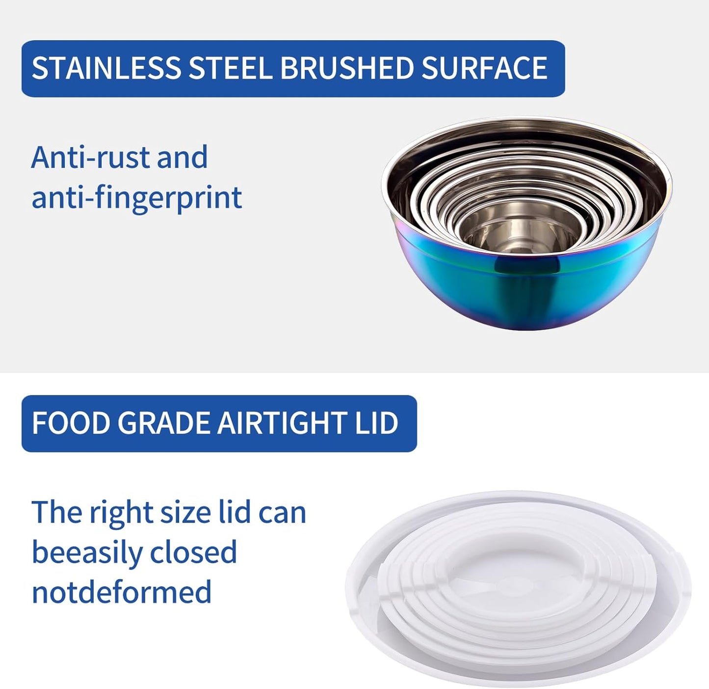 Rainbow Mixing Bowls With Airtight Lids,Stainless Steel Bowl,Salad Bowls 7 Piece Colorful Nesting Bowl Rainbow Kitchen Accessories,Size 7,3.6,2.7,2.1,1.5,1.1,0.8QT Stackable Design