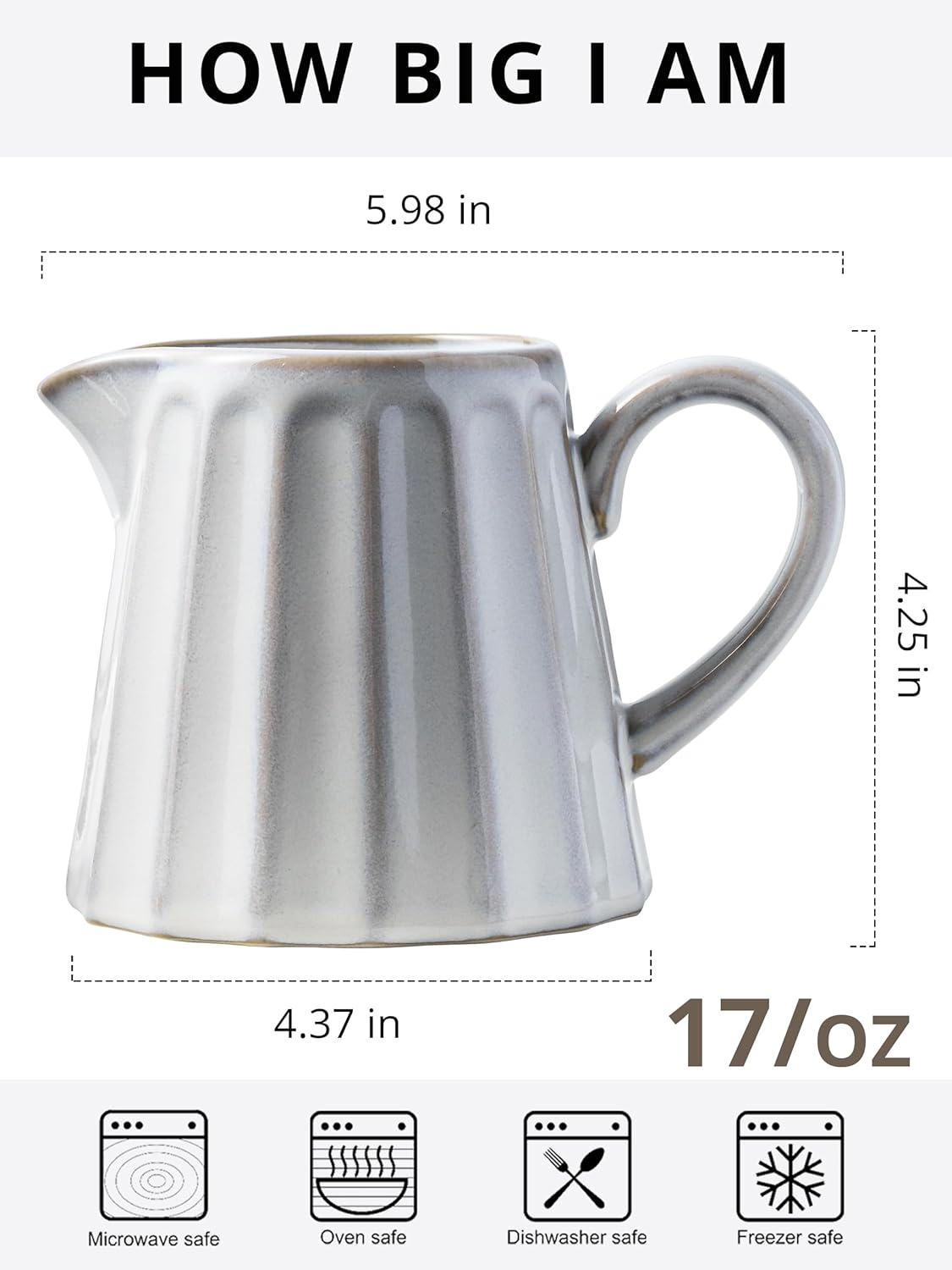 Ceramic Creamer Pitcher,17 Oz Coffee Creamer Container with Handle, Small Milk Pitcher Pourer for Sauces, Salad, Cream White