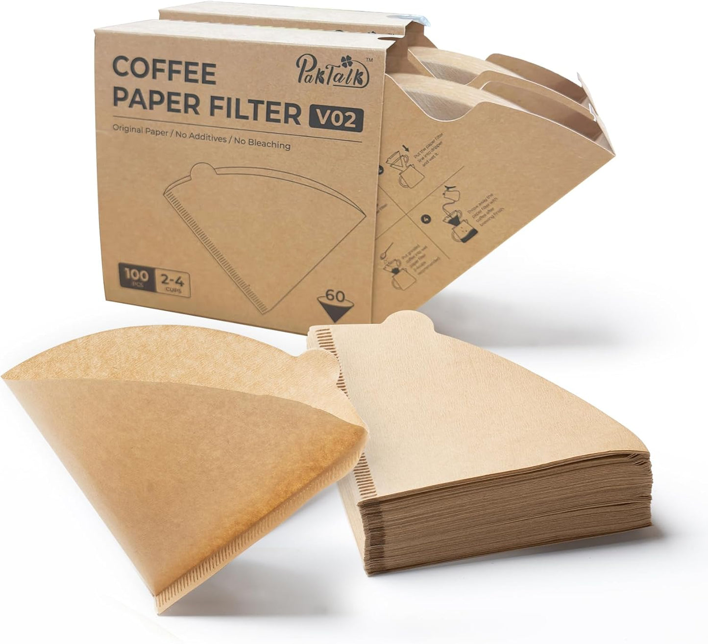 Coffee Filters V60 Coffee Filter Size 02 Cone Coffee Filters 2-4 Cups for Pour Over and Drip Coffee Maker(Natural Brown, 200 Count)