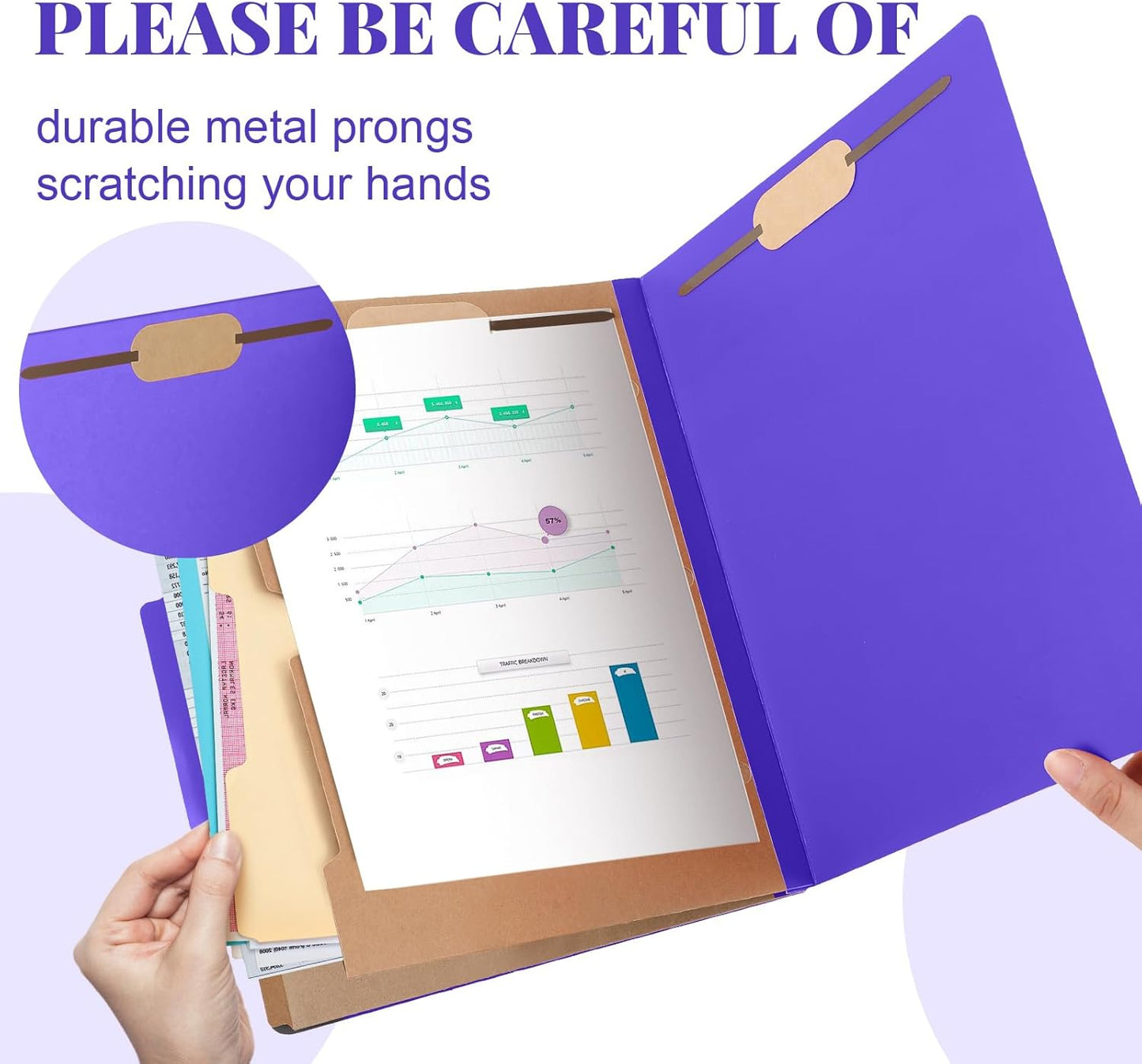 12 Pcs Classification Folders Letter Size, Back to School Supply for Teacher, Student, 2 Pocket Dividers Pressboard File Folder Bulk with 2 Fasteners, 2 in Expanding File Organizer (Purple)