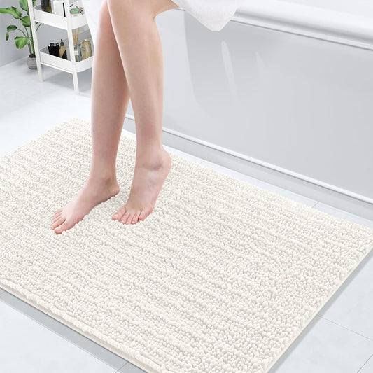 Arotive Luxury Chenille Bathroom Rug Mat, Extra Soft Thick Absorbent Shaggy Bath Rugs, Non-Slip Machine Wash Dry, Plush Bath Mats for Bathroom, Shower and Tub, 45x27, Ivory