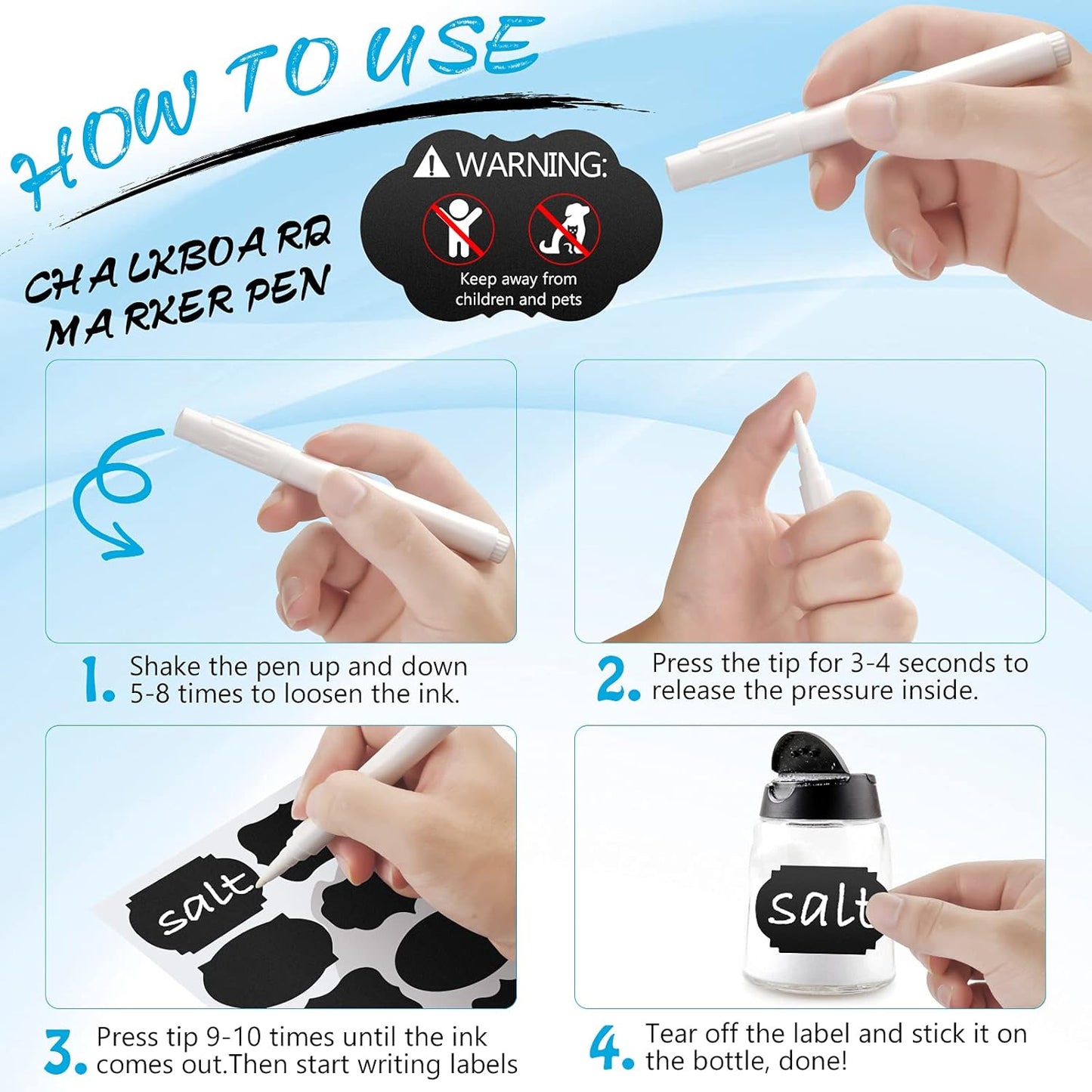 Chalkboard Labels - 180pcs Waterproof Reusable Blackboard Stickers with 2 Free Erasable White Chalk Marker, Mini Decorative Chalk Labels for Jars Containers Kitchen Home Pantry Office