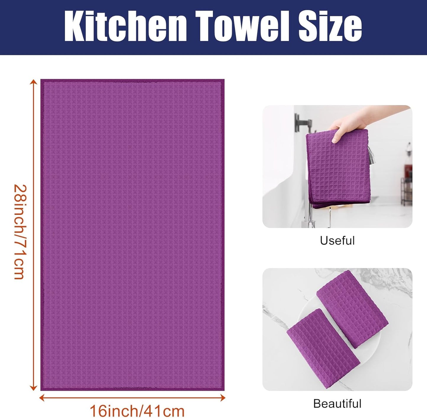 Homaxy Microfiber Waffle Weave Kitchen Towels, 16 x 28 Inch Ultra Absorbent and Solid Color Dish Towels, 8 Pack, Purple