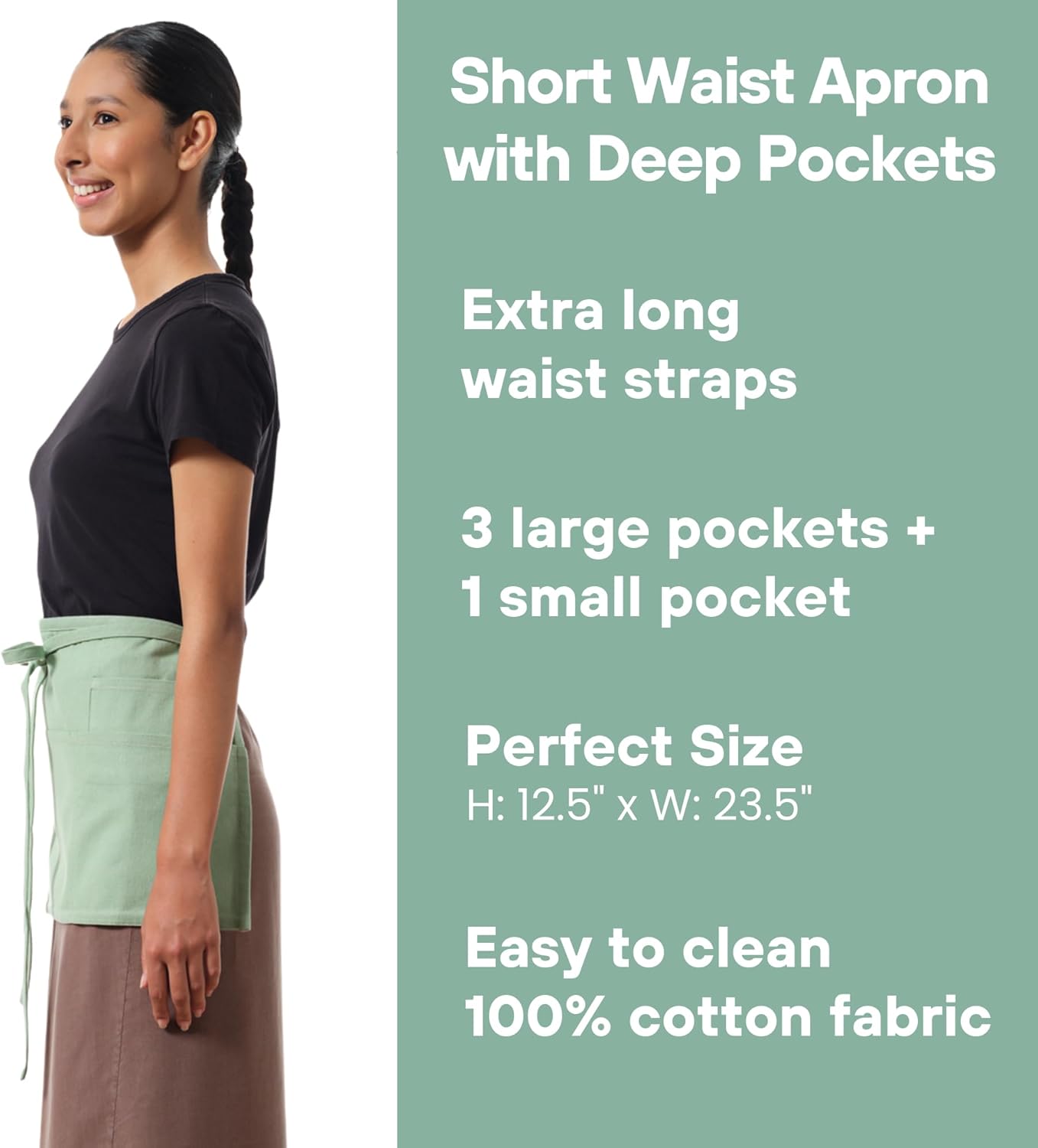 MEEMA Waist Apron with 3 Pockets | Waitress Apron | Waitress Apron with Pockets | Half Aprons With Pockets | Server Aprons Women