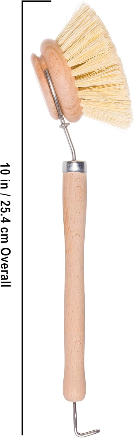 REDECKER 2 Pack Tampico Fiber Bristle 2-Inch All-Purpose Kitchen Dish Scrub Brush with Beechwood Handle - Dish Brush with Hooked Handle for Pots, Pans, and Kitchen Utensils - Made in Germany