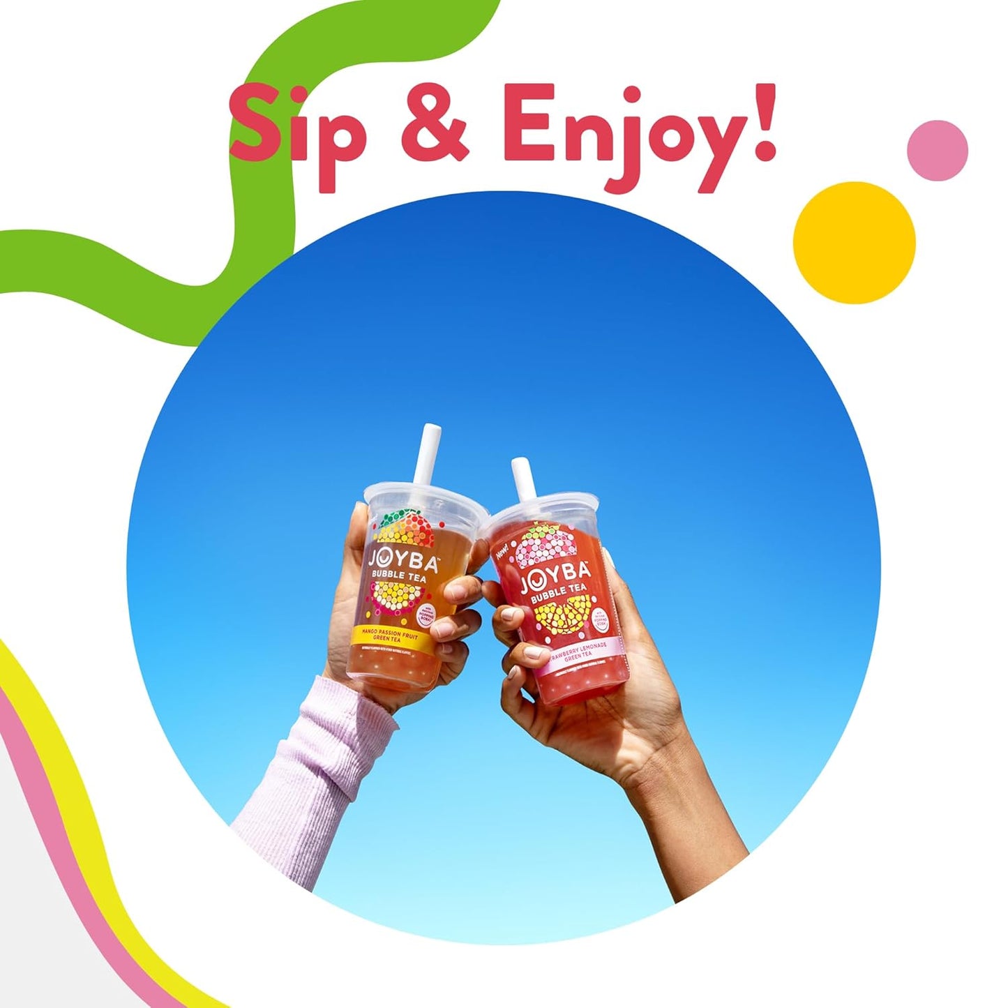 JOYBA Botanicals Sweet Peach Honeysuckle Bubble Tea, 4 Pack, 12 fl. oz. Cups