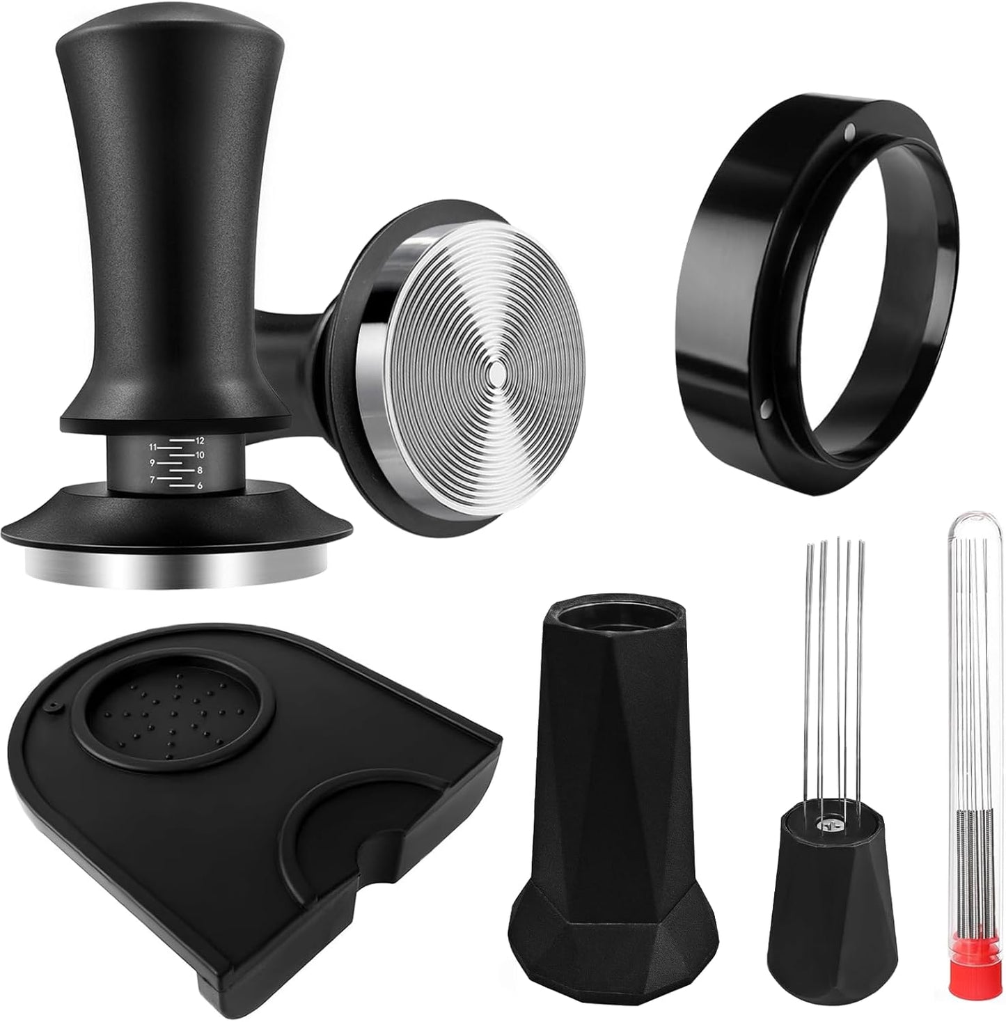 51mm Espresso Accessories Kit, Espresso Tamper Set, 51mm Spring Loaded Calibrated Tamper with WDT Tool, Espresso Dosing Funnel, Tamper Mat, Espresso Machine Accessories Kit for Barista