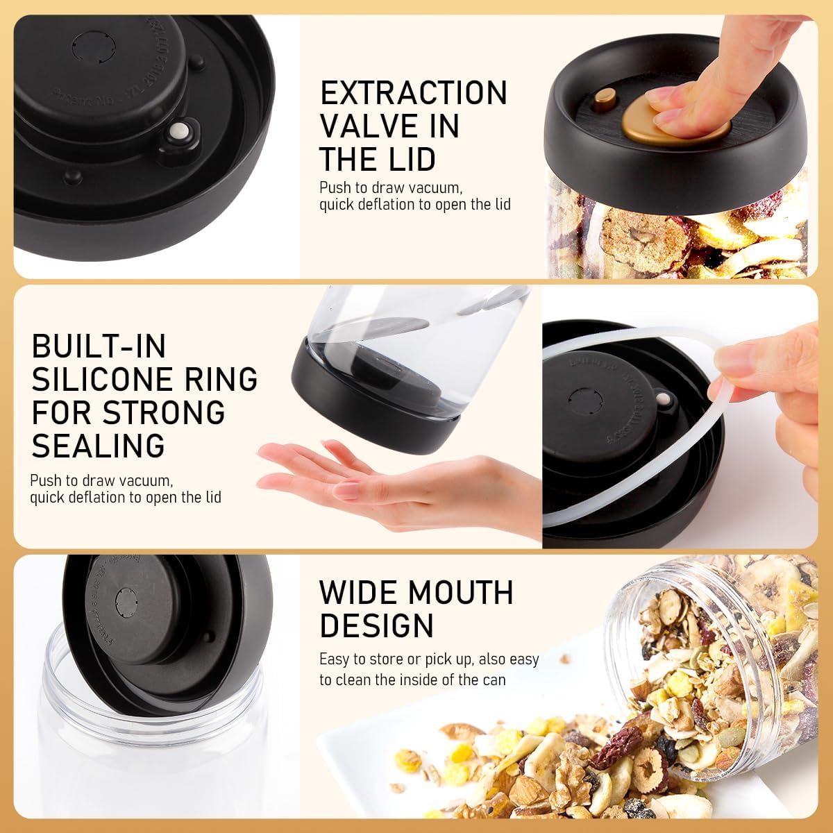 Coffee Vacuum Container Mason Jars: Food Coffee Bean Storage Containers with Lids Airtight, Plastic Wide Mouth Mason Jars Vacuum Sealer, Manual Vacuum Extraction Sealed Tank, 2pcs 800ml