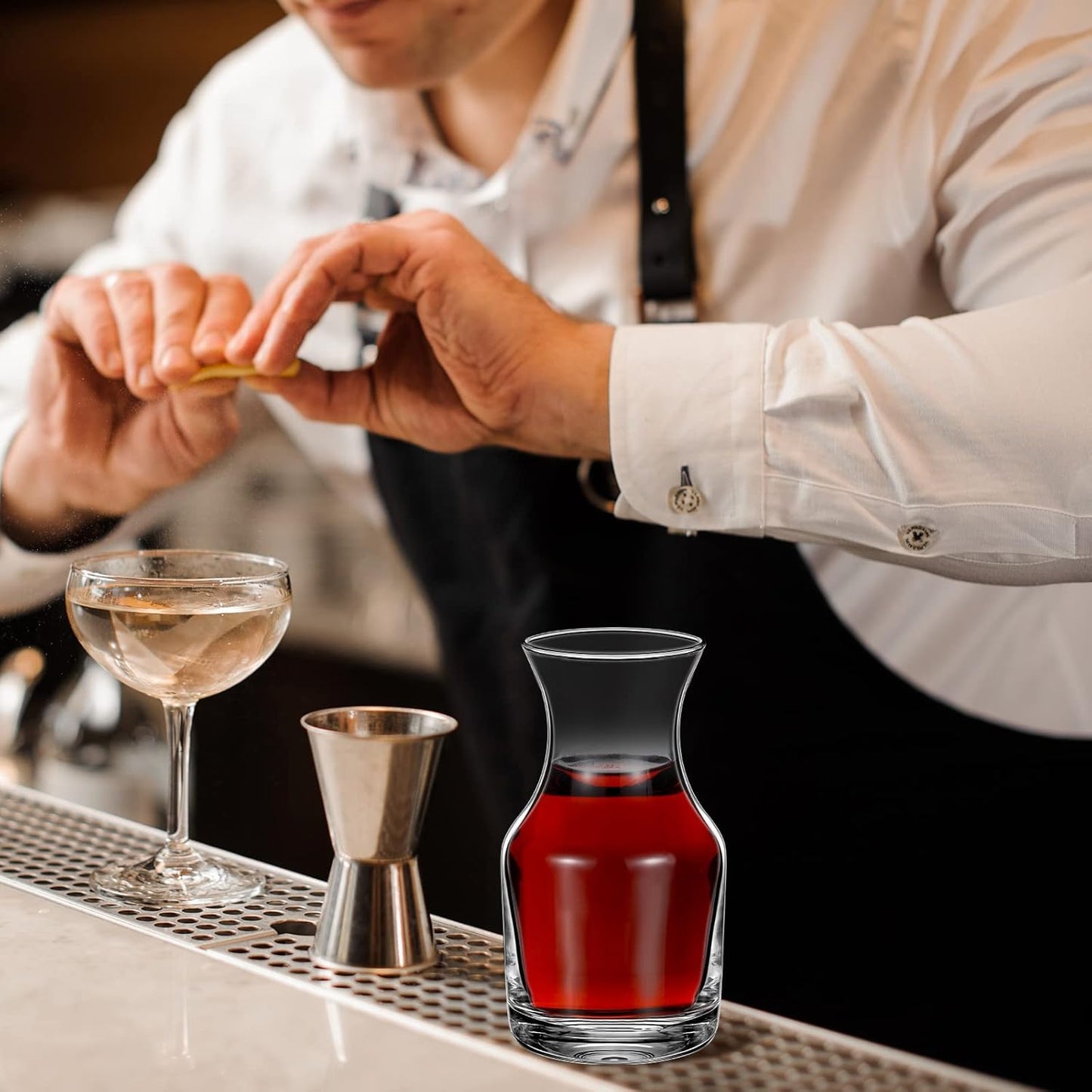 6 Pack Single Serving Wine Carafe Glass Small Mini Carafe Individual Wine Refill Decanter for Dinner Parties Tastings Bars Restaurants (7.7 oz)