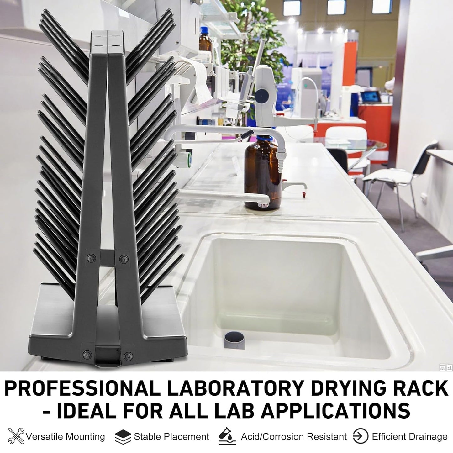 54 Pegs Lab Drying Racks Double Sided Pegboard Bench-top Wall-Mount Laboratory Glassware Detachable PP Test Tube Drying Draining Rack Cleaning Equipment