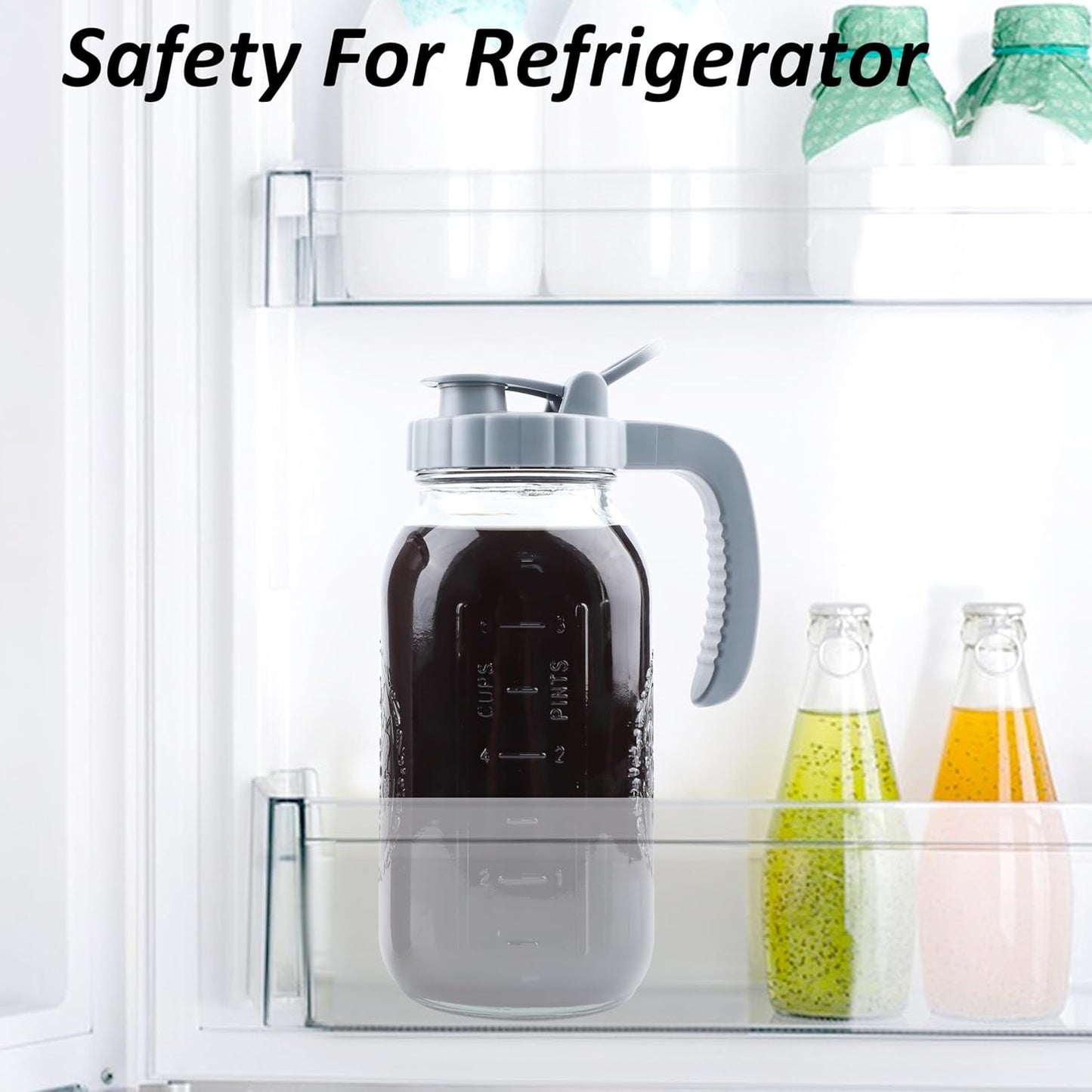 Cold Brew Coffee Maker 64 OZ 2 Pack Mason Jar Cold Brew Pitcher With Infuser 2 Quart Wide Mouth Iced Coffee Maker With Pour Spout Lid And Handle Half Gallon Airtight & Leakproof Pitcher For Fridge