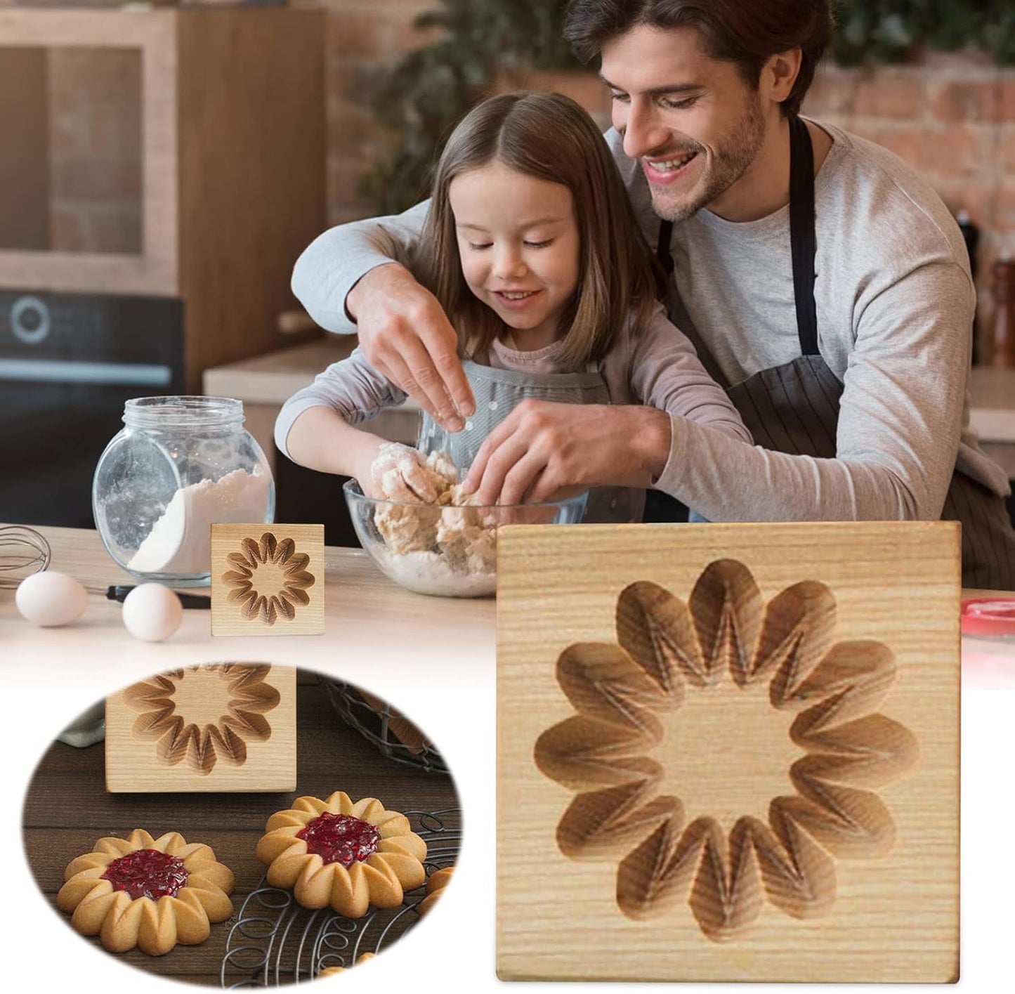 Wooden Cookie Biscuit Mold, 3D Baking Mold, Embossing Craft Decorating Baking Tool, Suitable for Halloween Thanksgiving Christmas Kitchen DIY (Cookies-A-2PCS)