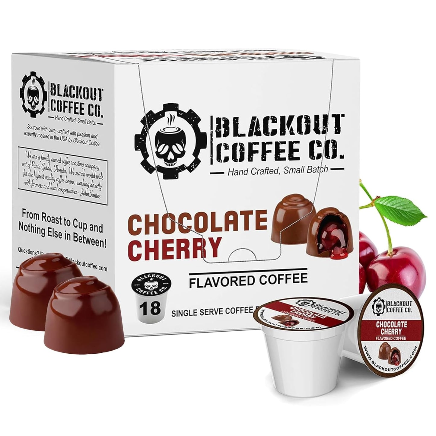 Blackout Coffee Chocolate Cherry Flavored Pods - Freshly Roasted in the USA - K-Cup Compatible Single-Serve Pods (18 Count)