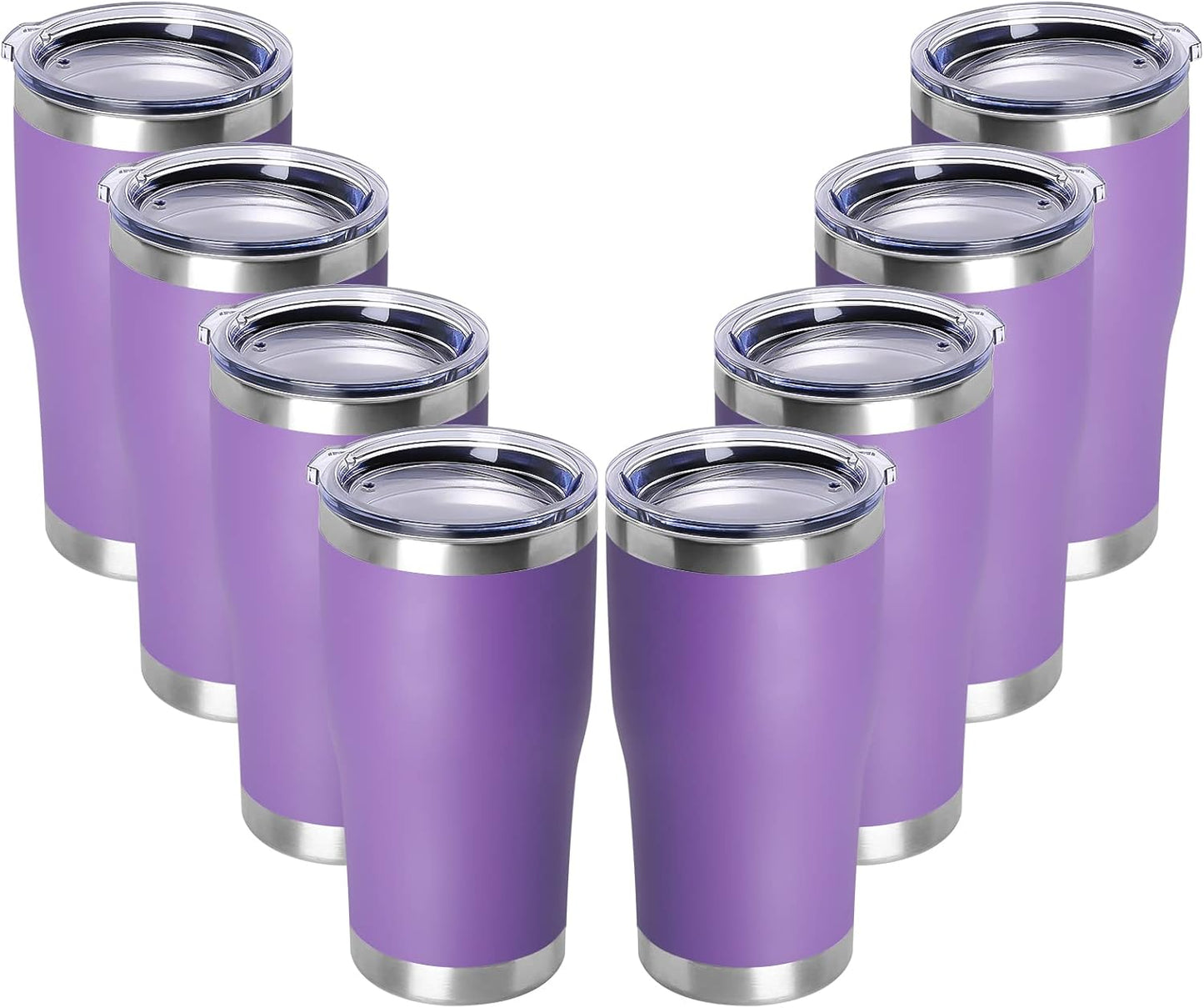 DOMICARE 20oz Tumbler with Lid Stainless Steel Tumblers Bulk, Double Wall Vacuum Insulated Coffee Travel Mug Powder Coated Tumbler, 8 Pack Purple