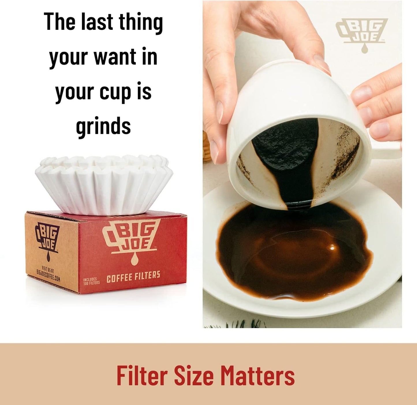 Big Joe® Large Coffee Filters (500 Count) - Tall Walled Commercial Coffee Filters (4 ¼ Inch base, 2 ¾ Inch Walls, 9 ¾ Inch Laying Flat) - Compatible with BUNN and 12-Cup Home & Commercial Machines