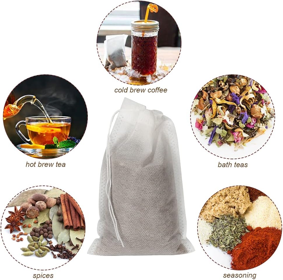 50pcs No Mess Cold Brew Bags, 4x6 inch Disposable Coffee Filter Bag Fine Mesh Brewing Drawstring Pouches for Iced Coffee Hot Tea Herb Spice
