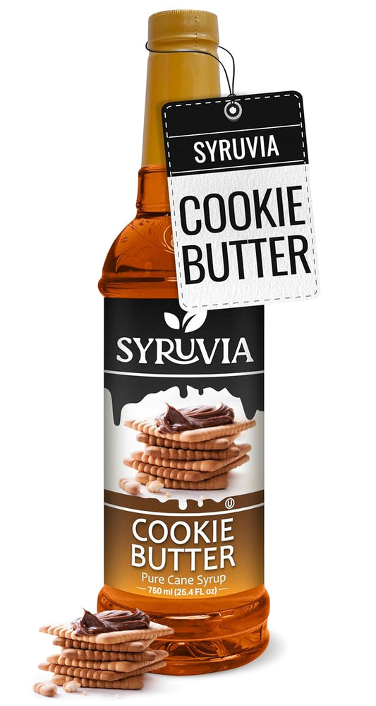Syruvia Cookie Butter Coffee Syrup - 25.4 fl oz. Kosher and Gluten-Free. Ideal for Enhancing Drinks, Sodas, Shakes, Desserts, and More.