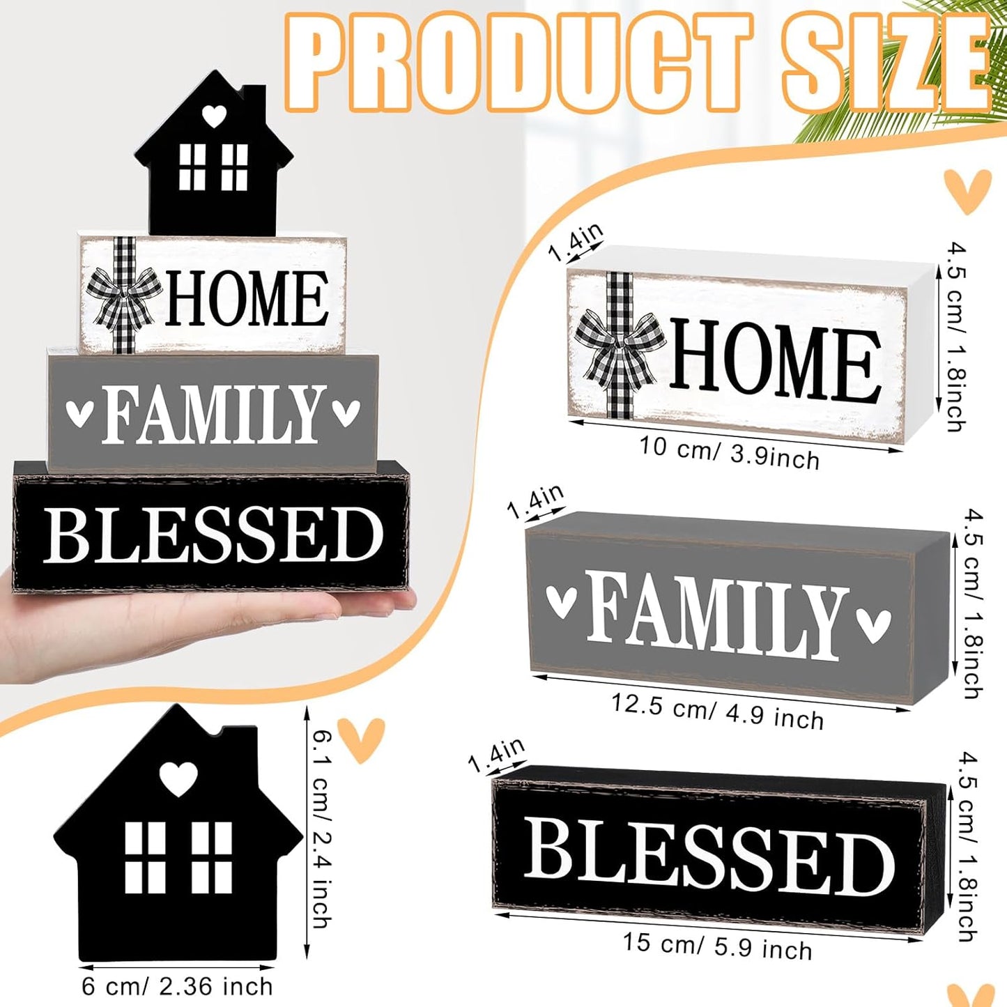 Rustic Farmhouse Table Decor Blessed Signs for Home Decor Neutral Home Family Wood Sign Black and White Modern Tabletop Centerpiece for Kitchen Shelf Desk Tiered Tray Decoration