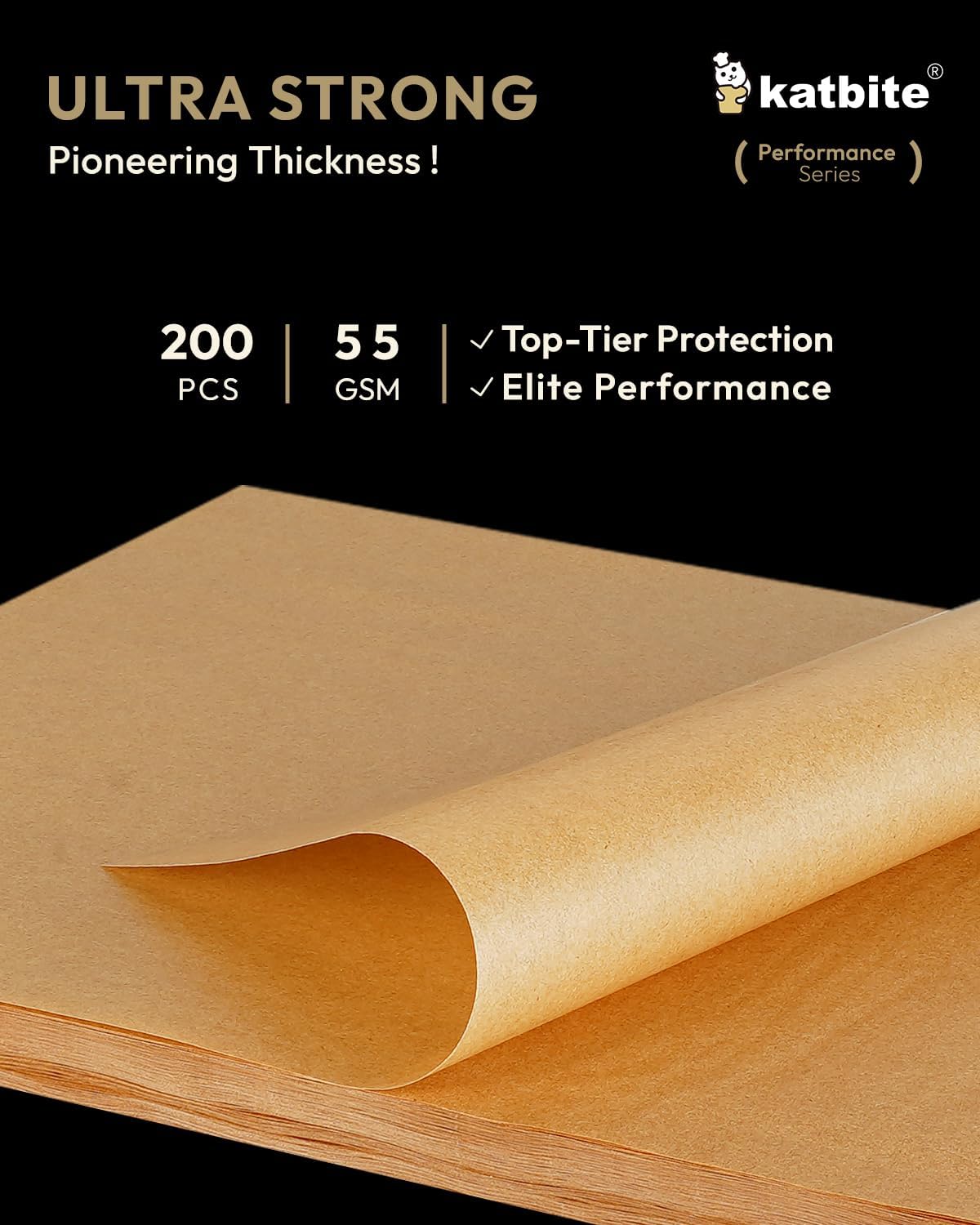 Katbite 200 Pcs Parchment Paper Sheets, 12x16IN Ultra-strong Unbleached Baking Paper Non-Stick for Professional Baking, Pre-cut Parchment Paper Suitable for Baking,Cooking [Performance Series]